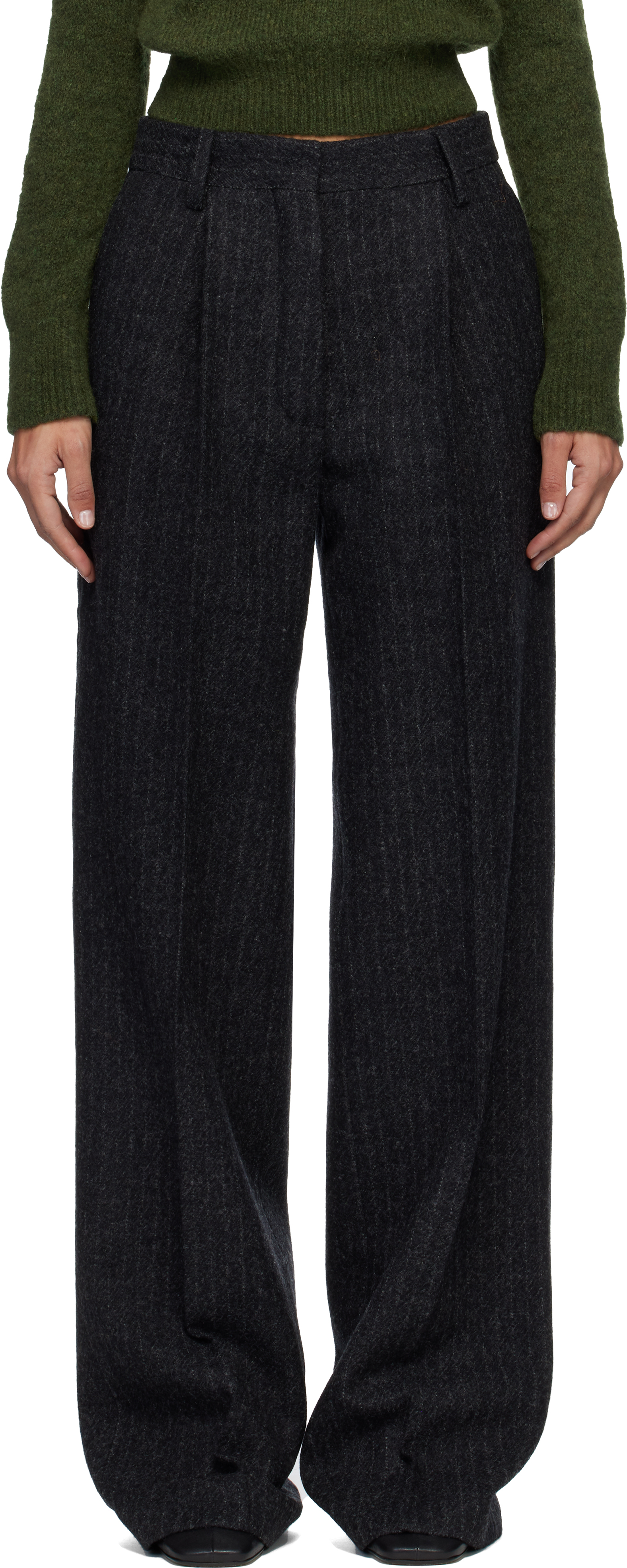 Dries Van Noten Gray Tailored Wool Trousers In Blue