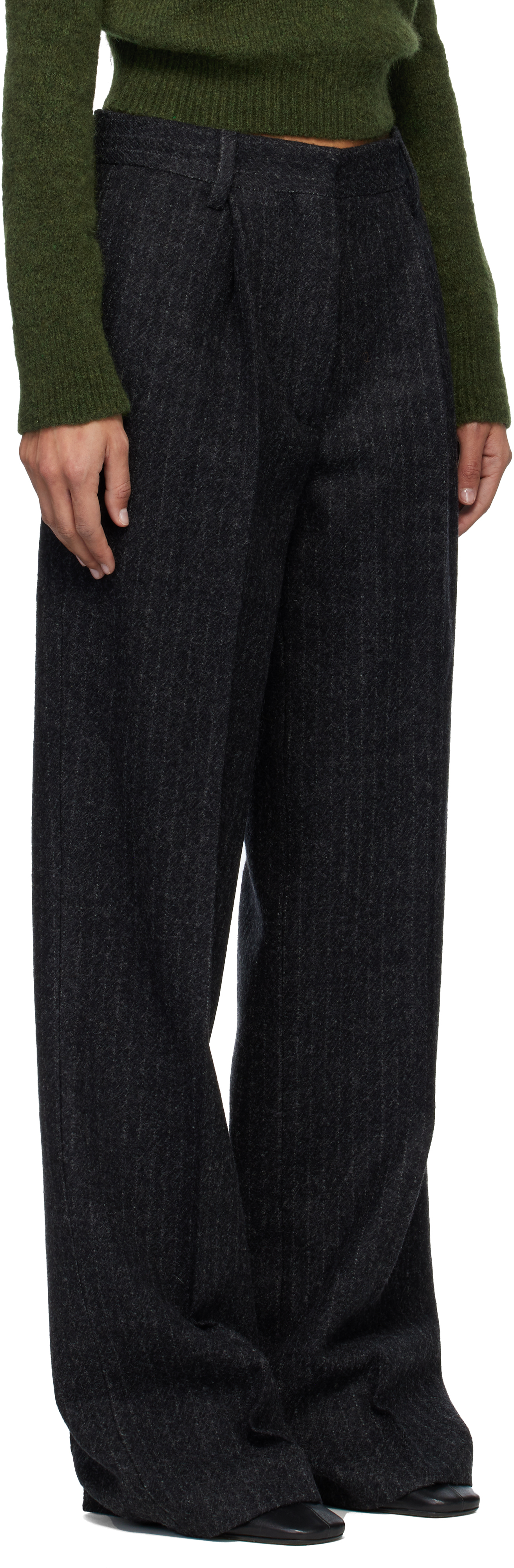 Dries Van Noten Gray Tailored Wool Trousers In Blue