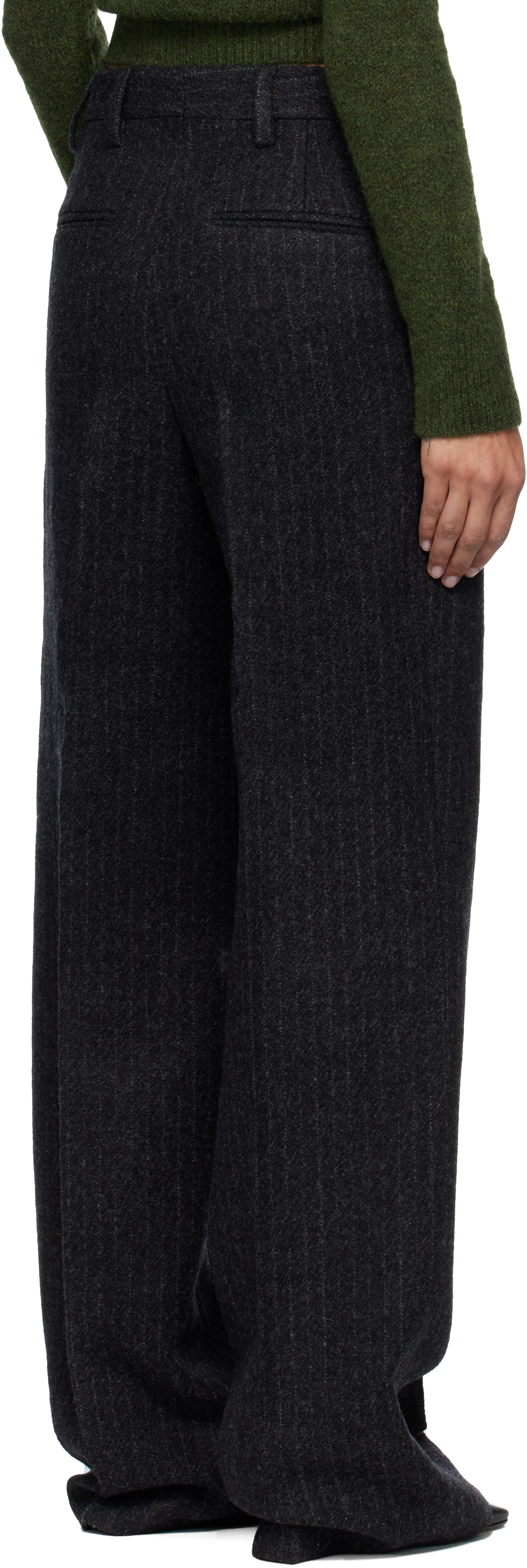 Dries Van Noten Gray Tailored Wool Trousers In Blue