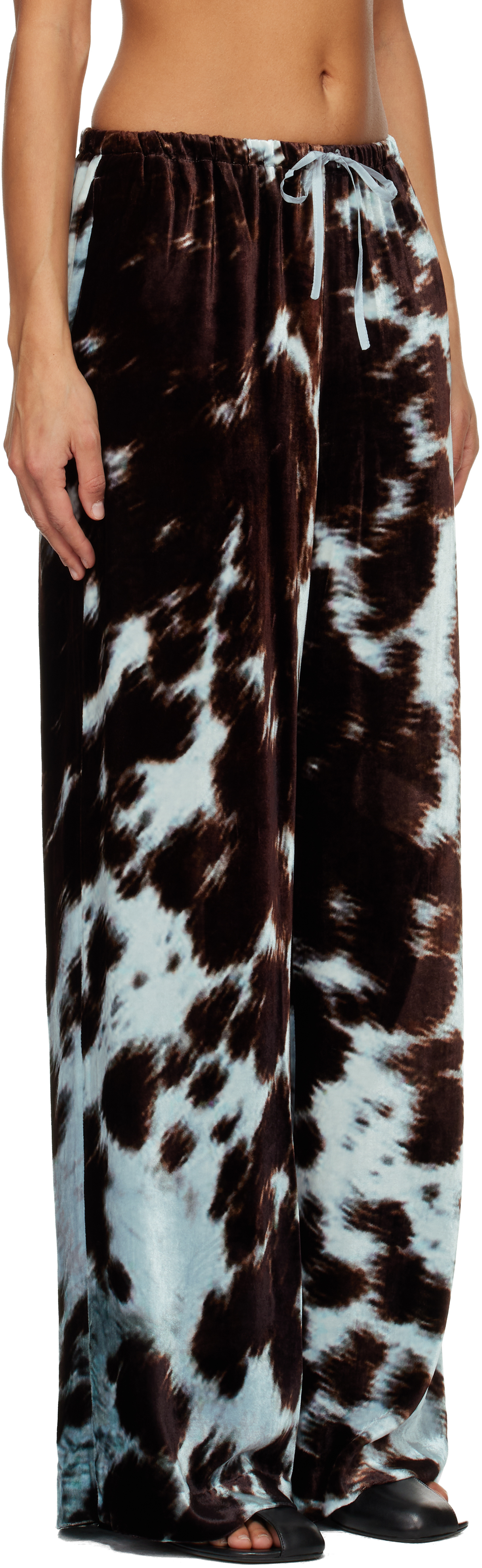 Dries Van Noten Brown & Blue Elasticated Trousers In Multi