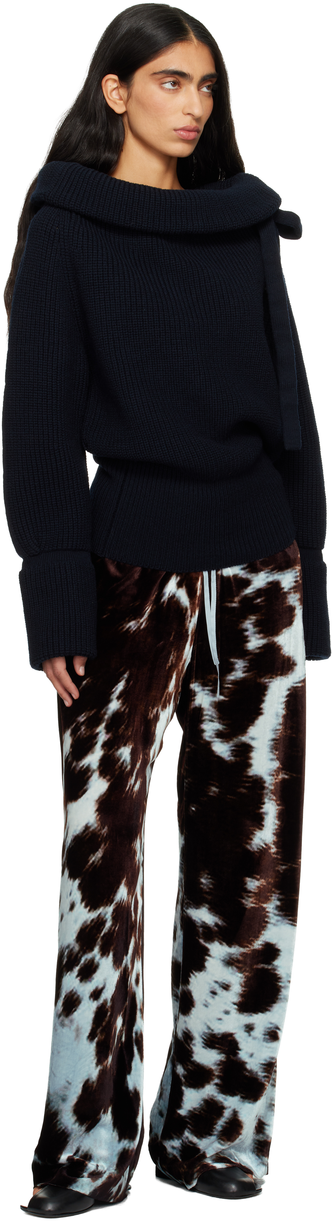 Dries Van Noten Brown & Blue Elasticated Trousers In Multi