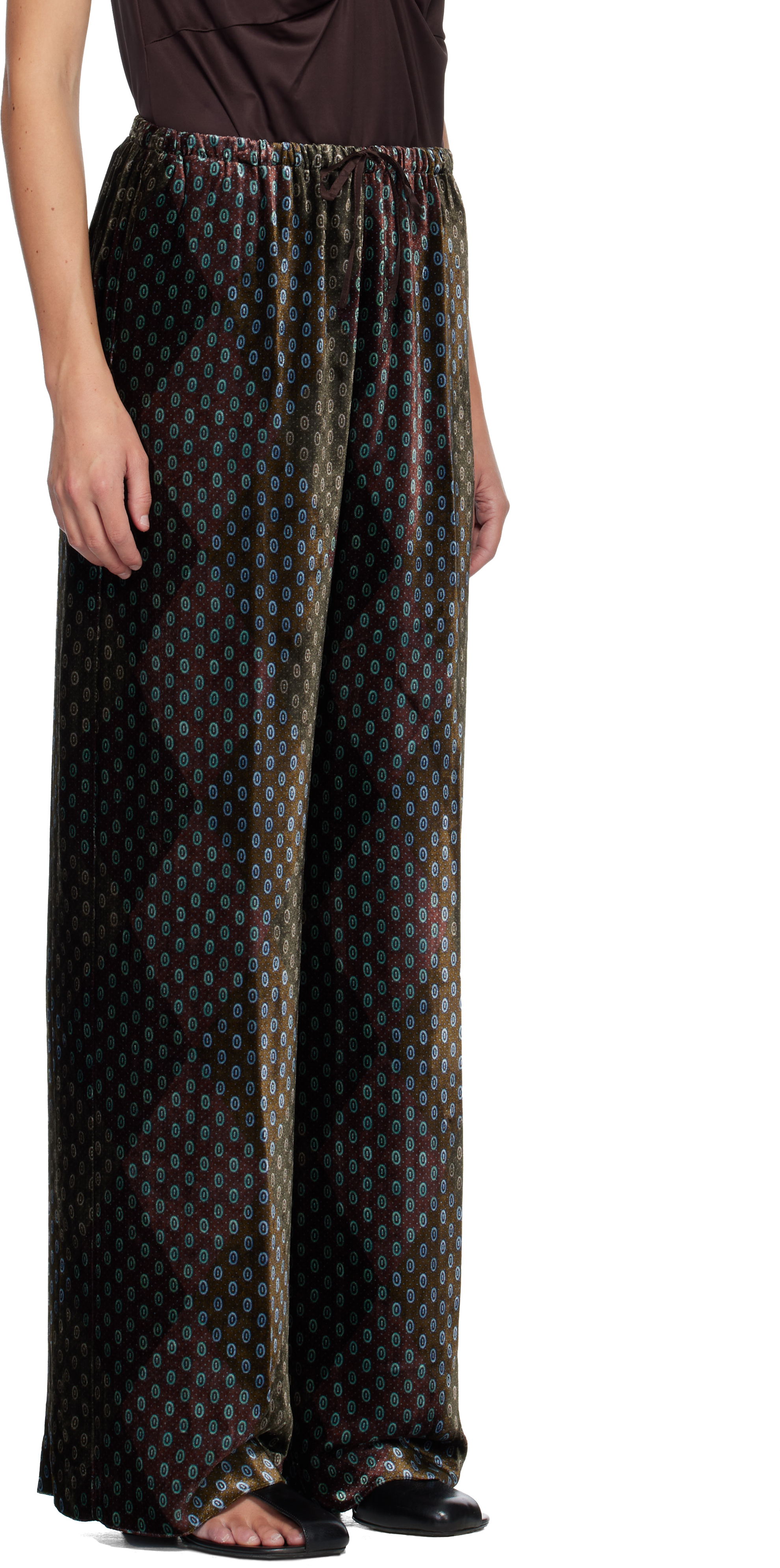 Dries Van Noten Printed Wide-leg Satin Trousers In Black