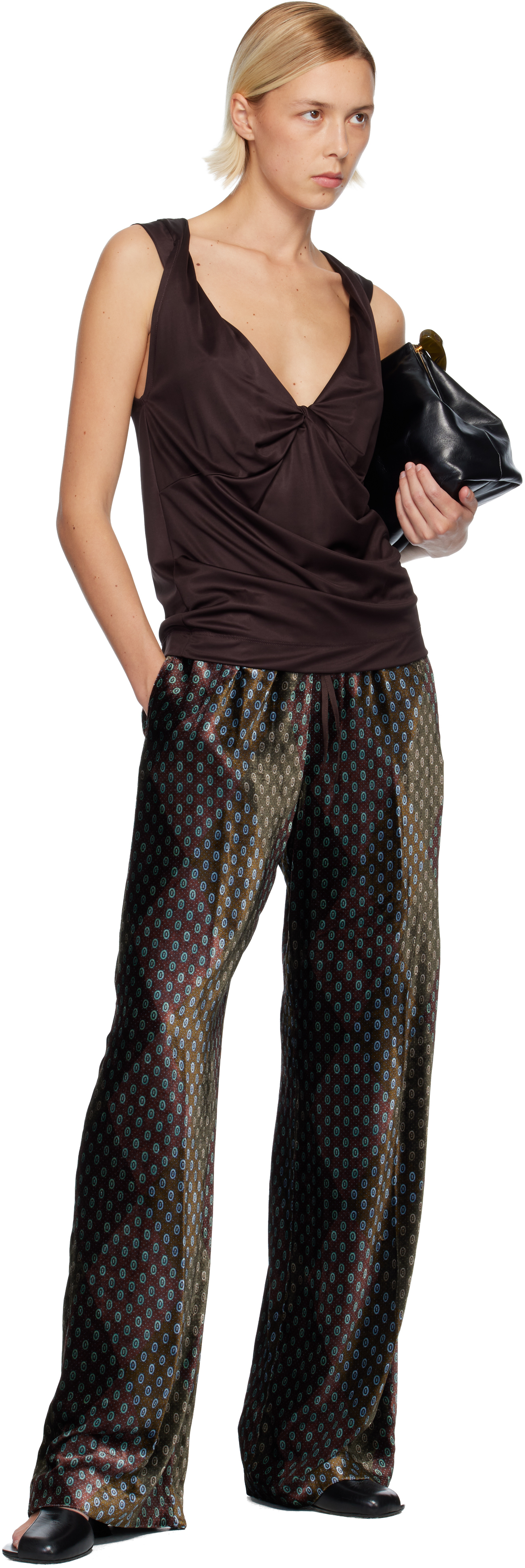 Dries Van Noten Printed Wide-leg Satin Trousers In Black