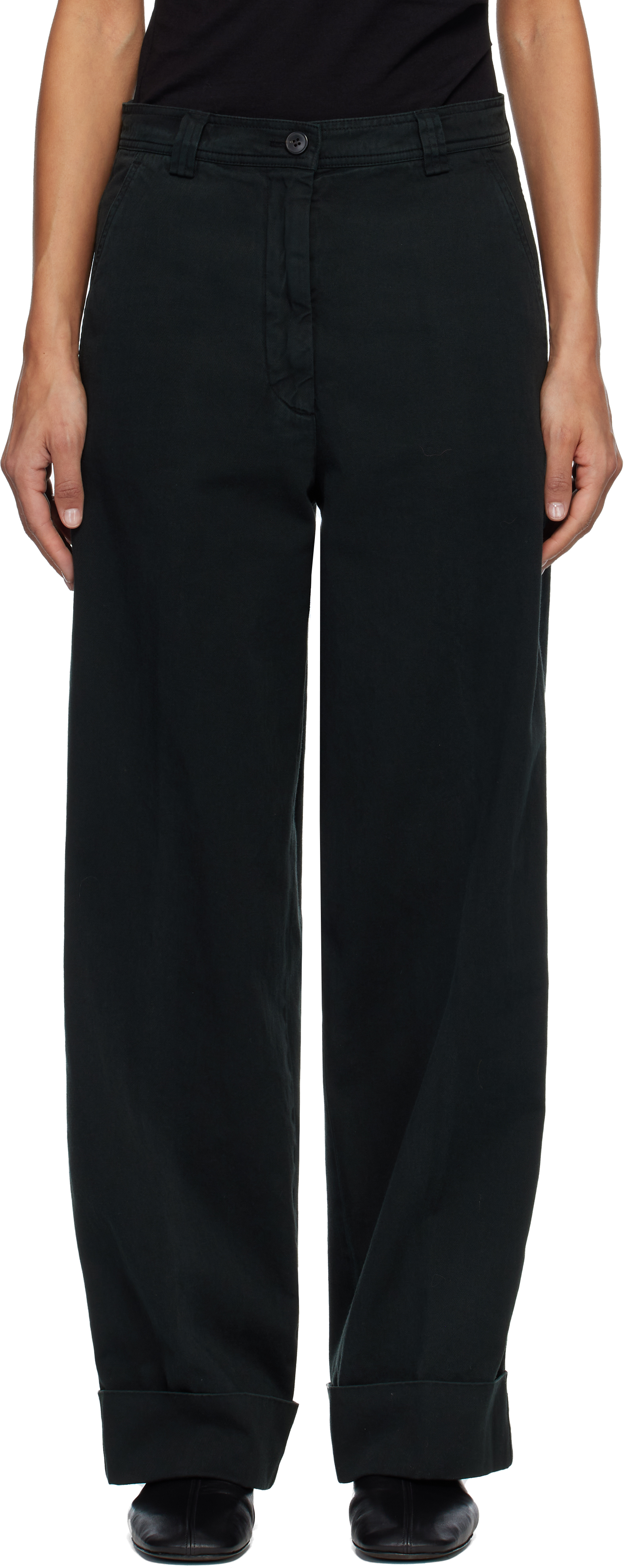 Dries Van Noten Green Cuffed Cotton Trousers