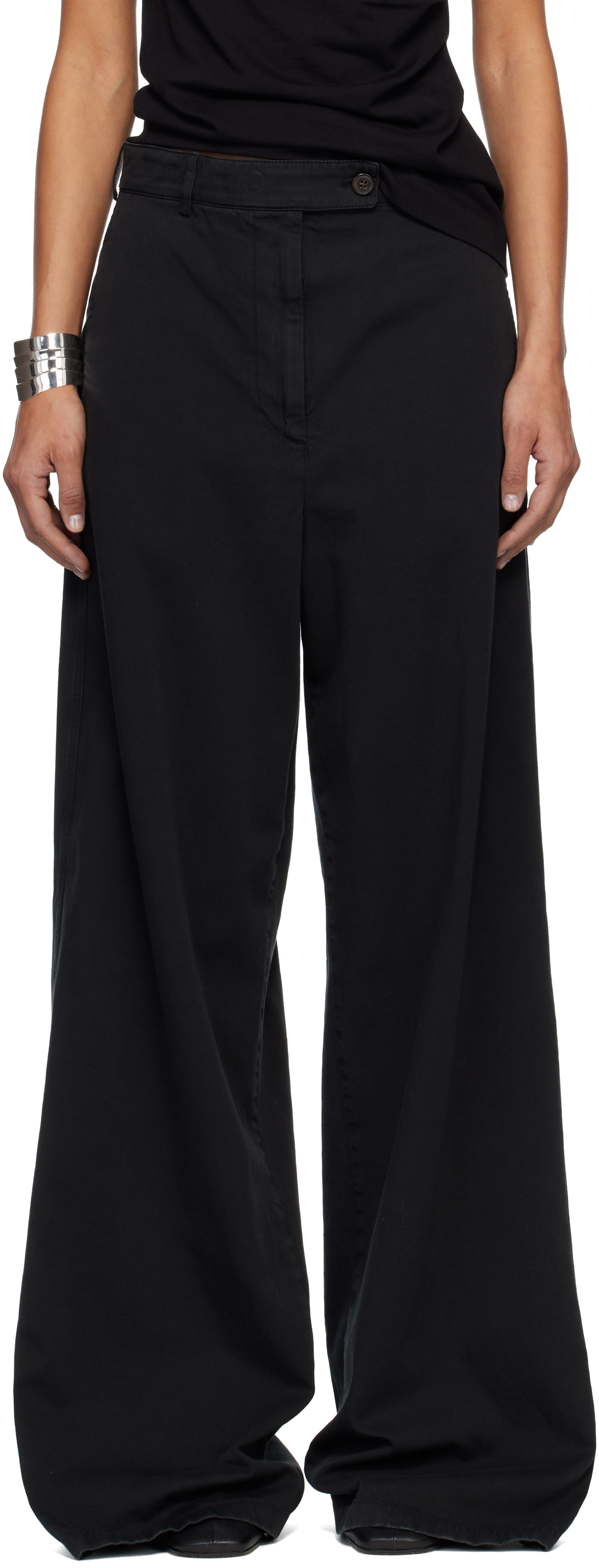 Dries Van Noten Black Cotton Twill Trousers