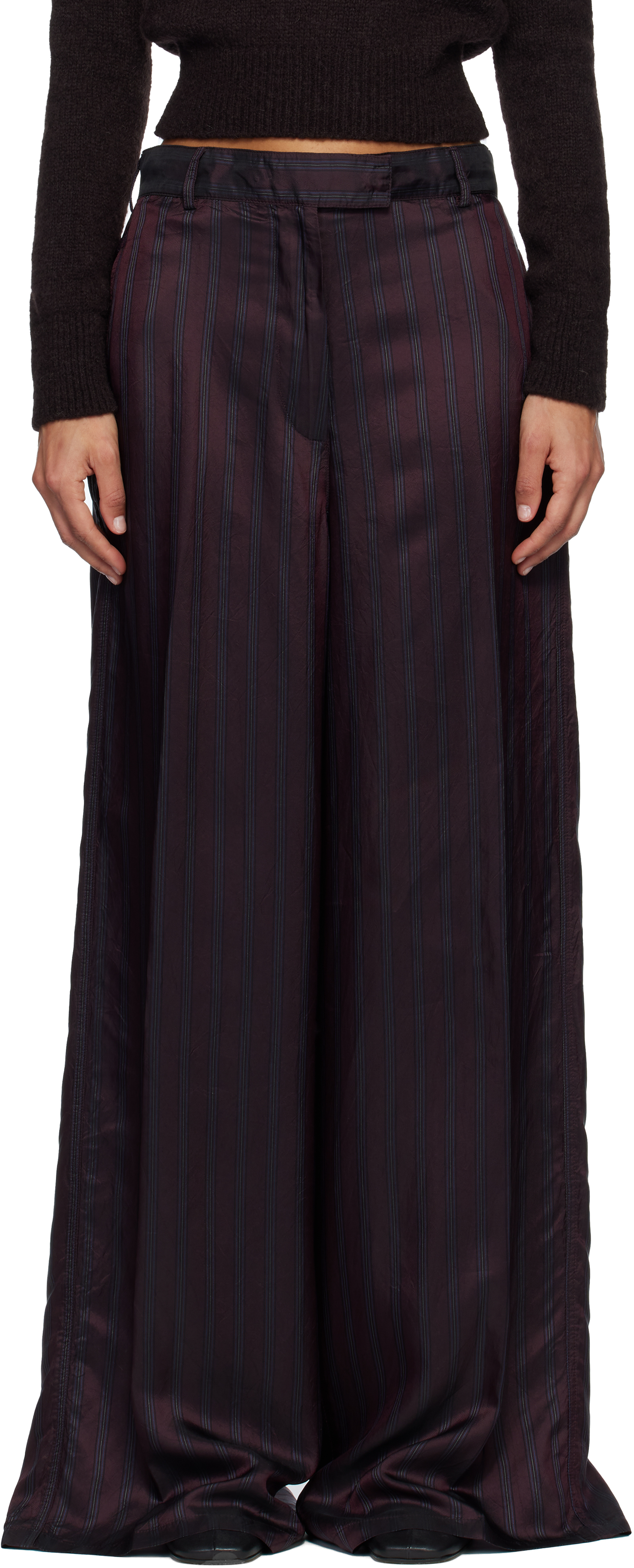 Dries Van Noten Burgundy Wide Leg Trousers