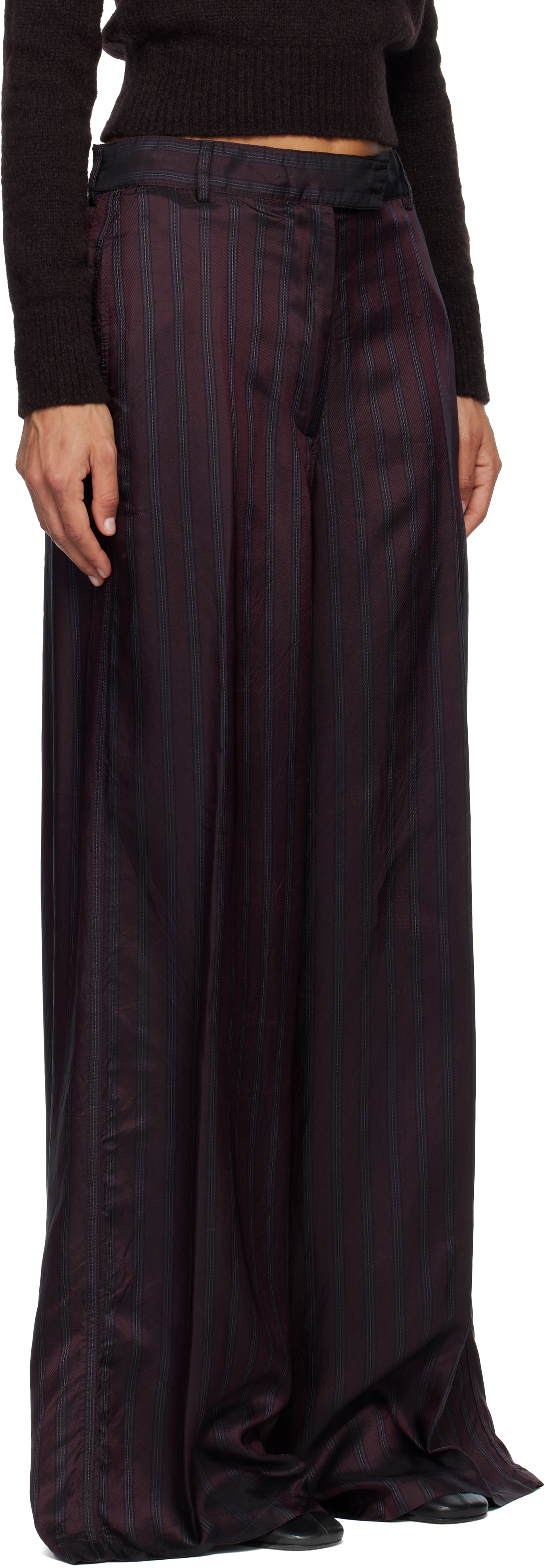 Dries Van Noten Burgundy Wide Leg Trousers In Burgundy