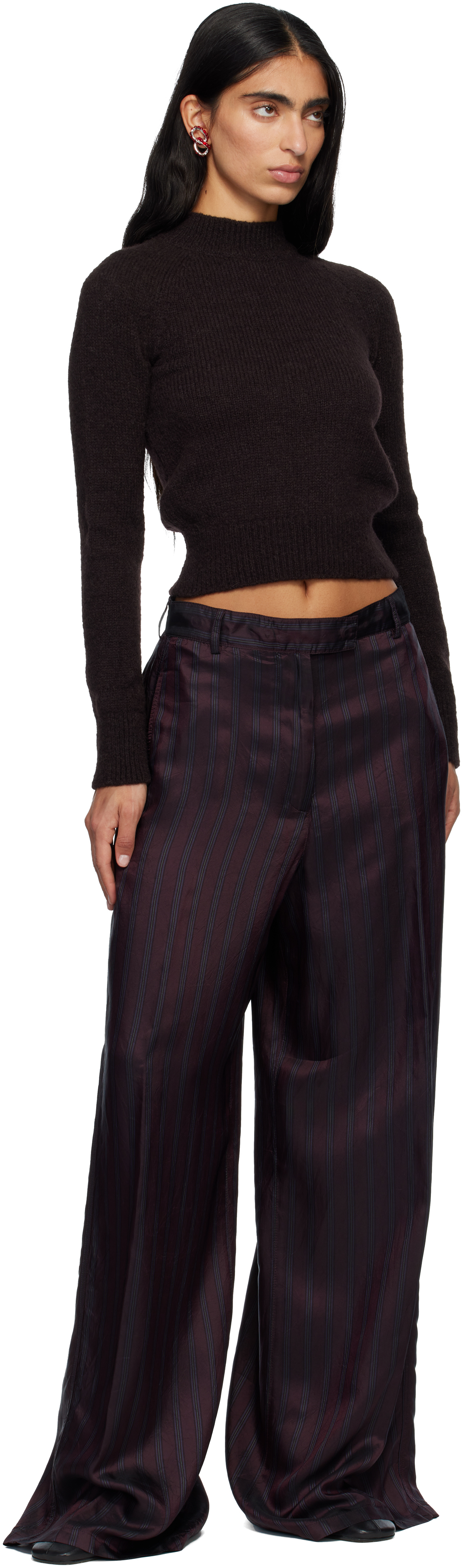 Dries Van Noten Burgundy Wide Leg Trousers In Burgundy