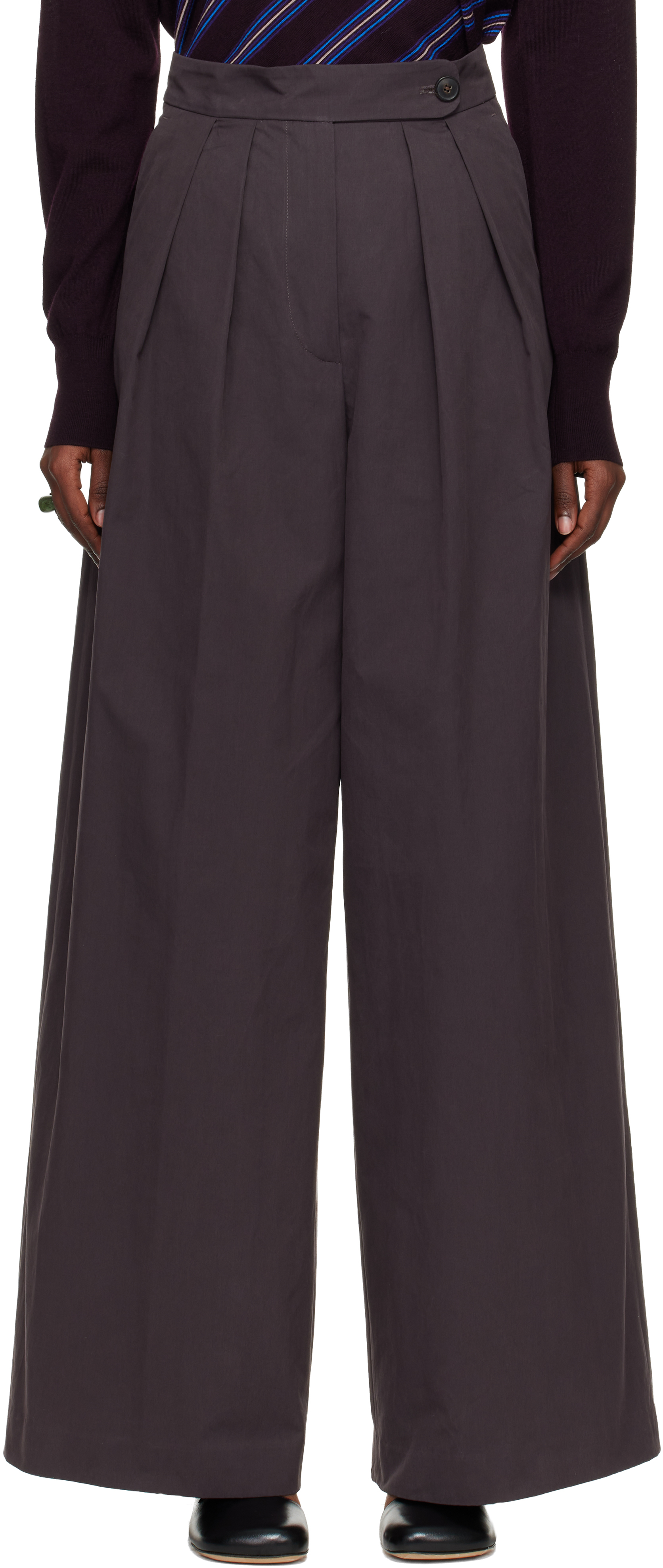 Brown Heavy Cotton Poplin Trousers by Dries Van Noten on Sale