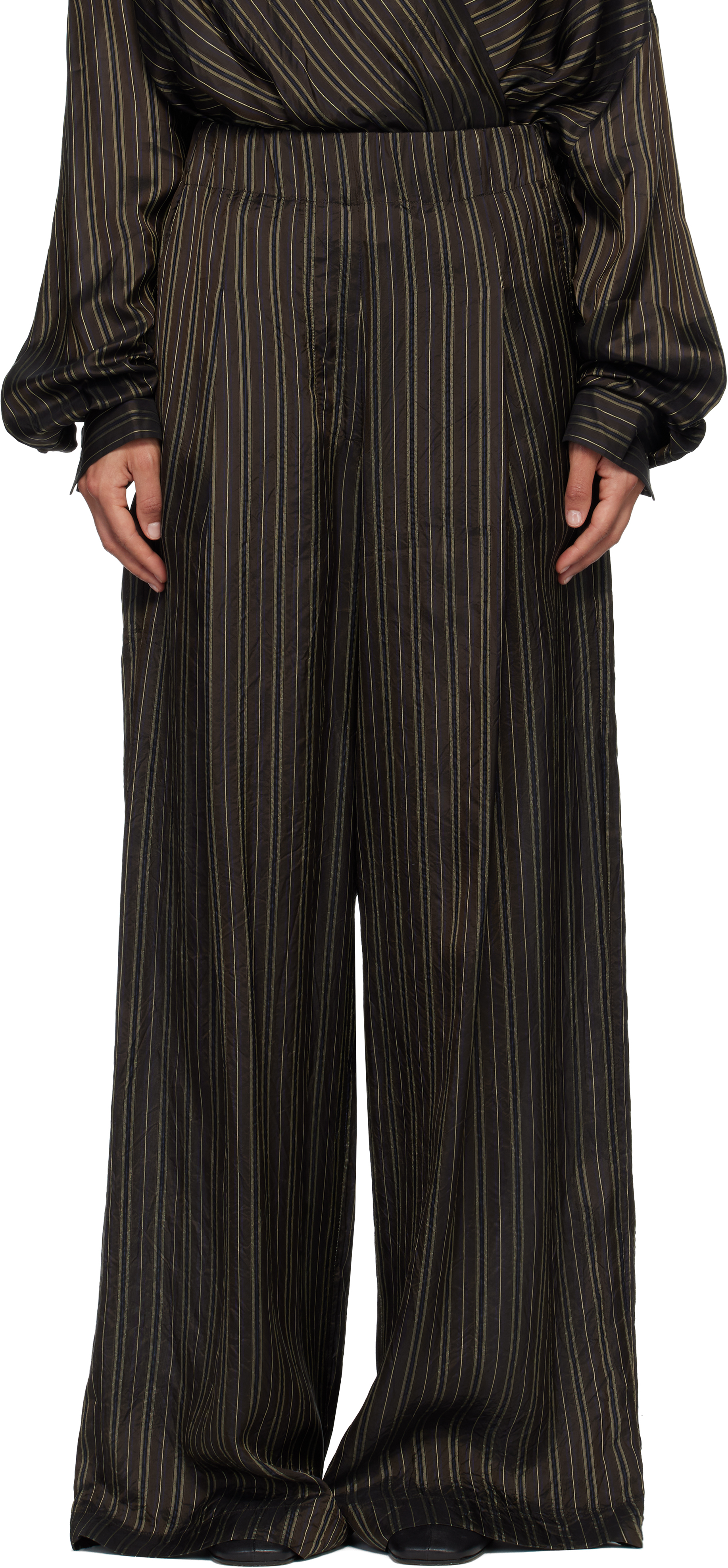 Dries Van Noten: Brown Striped Trousers | SSENSE