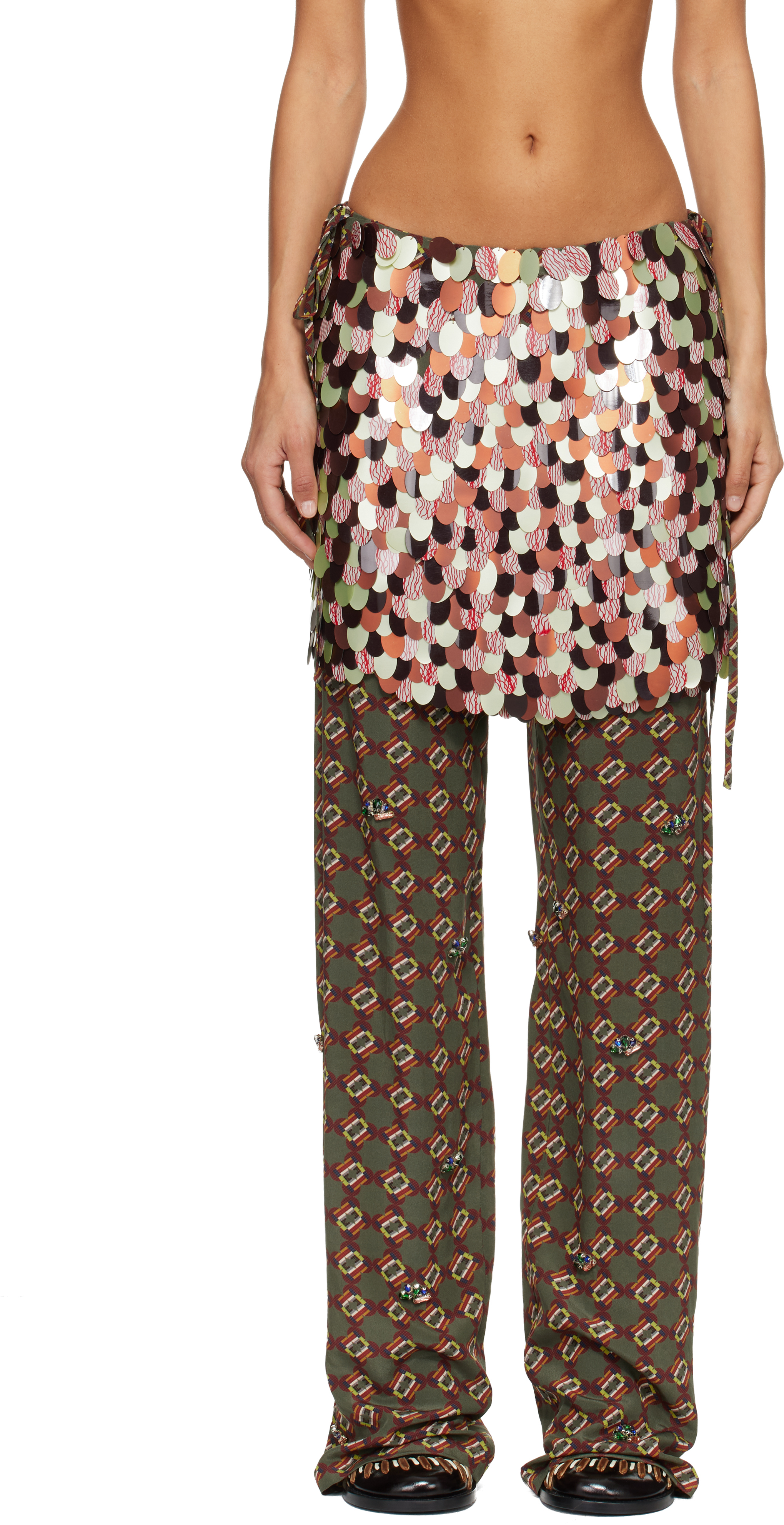 Dries Van Noten Multicolor Layered Trousers In Brown