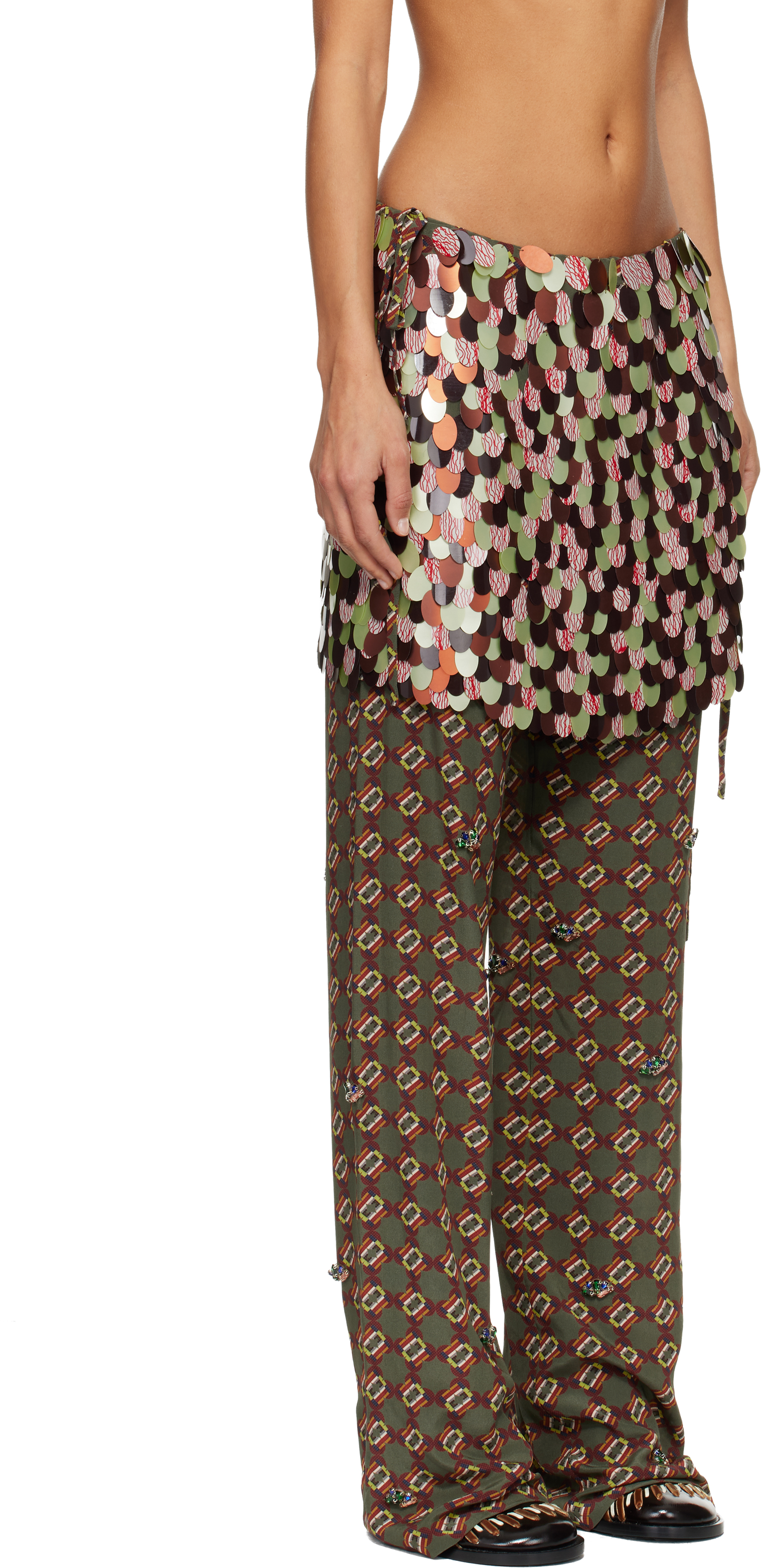Dries Van Noten Multicolor Layered Trousers In Brown