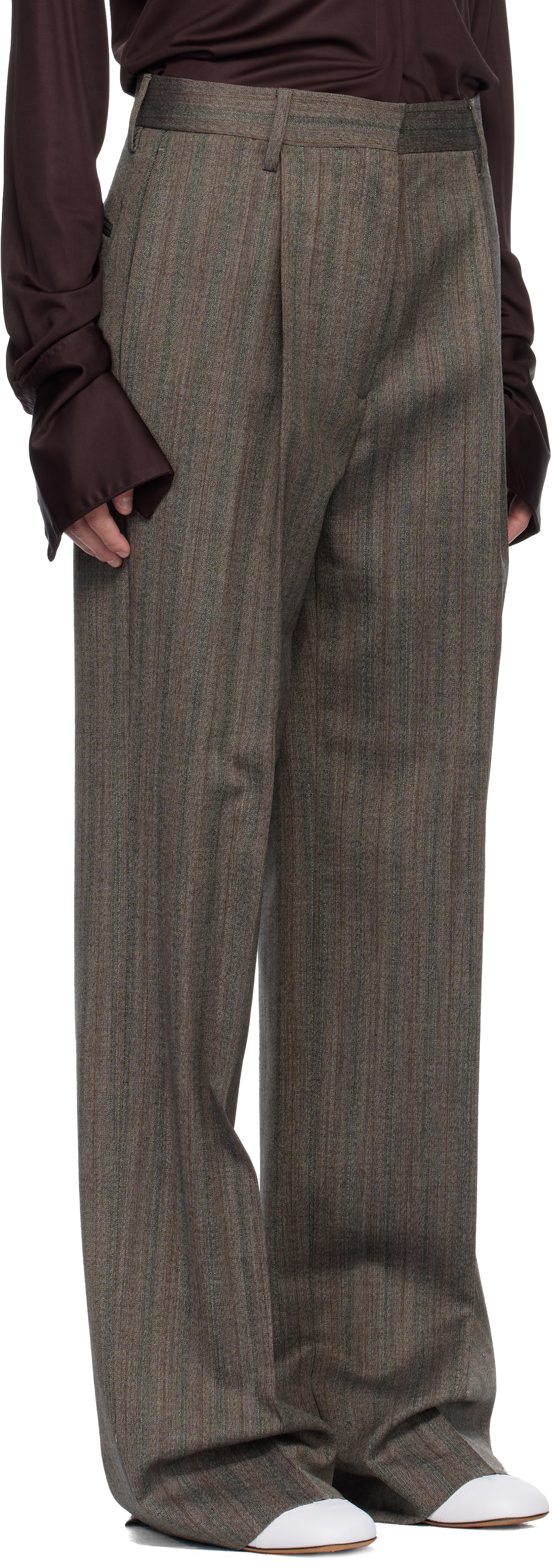 Dries Van Noten 02070-partan 2250 Melange Stripe Wool Pants Trousers Grey In Brown