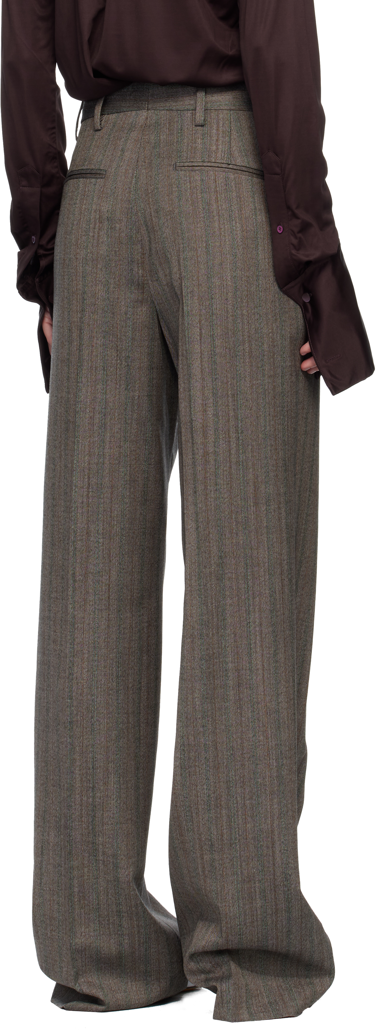 Dries Van Noten 02070-partan 2250 Melange Stripe Wool Pants Trousers Grey In Brown