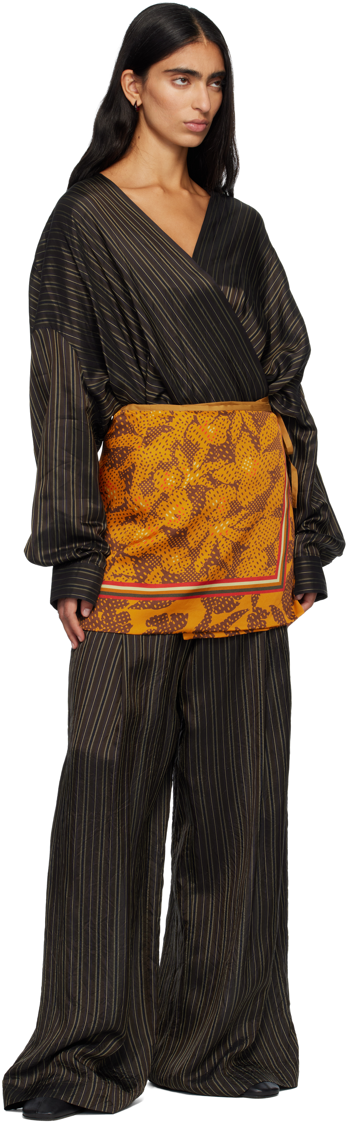 Dries Van Noten Orange Printed Wrap Miniskirt In Multi