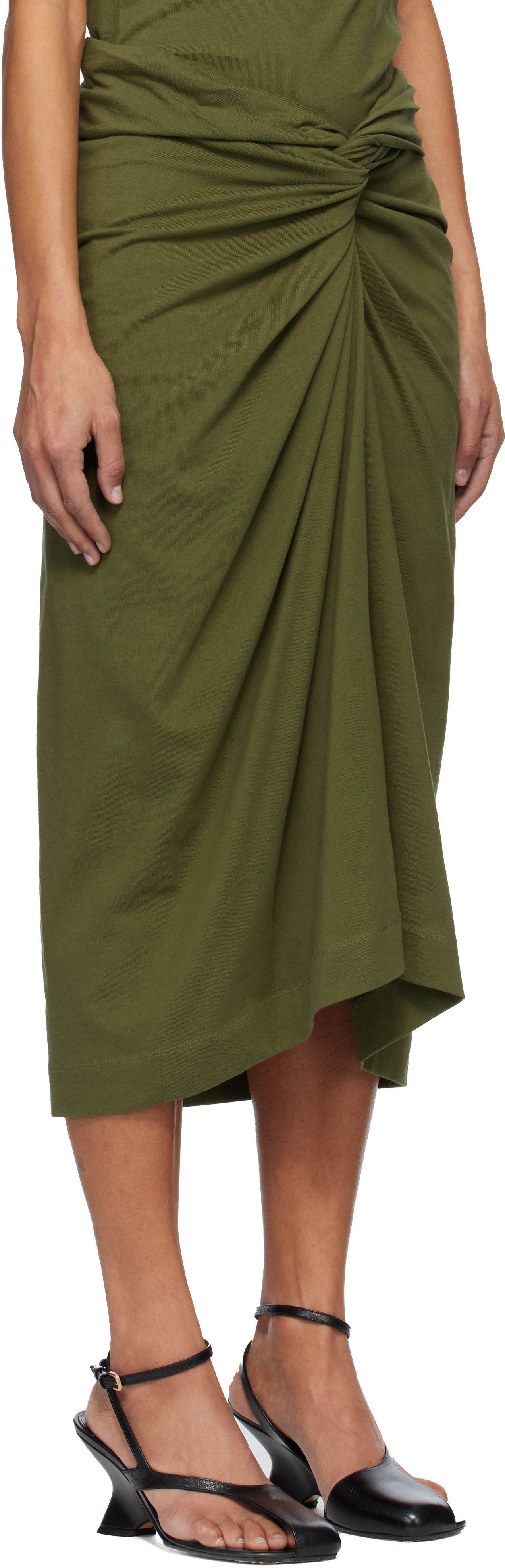 Dries Van Noten Green Knotted Jersey Midi Skirt