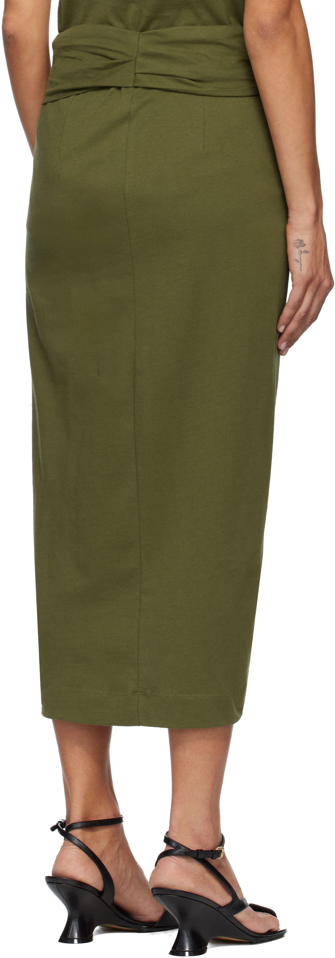 Dries Van Noten Green Knotted Jersey Midi Skirt