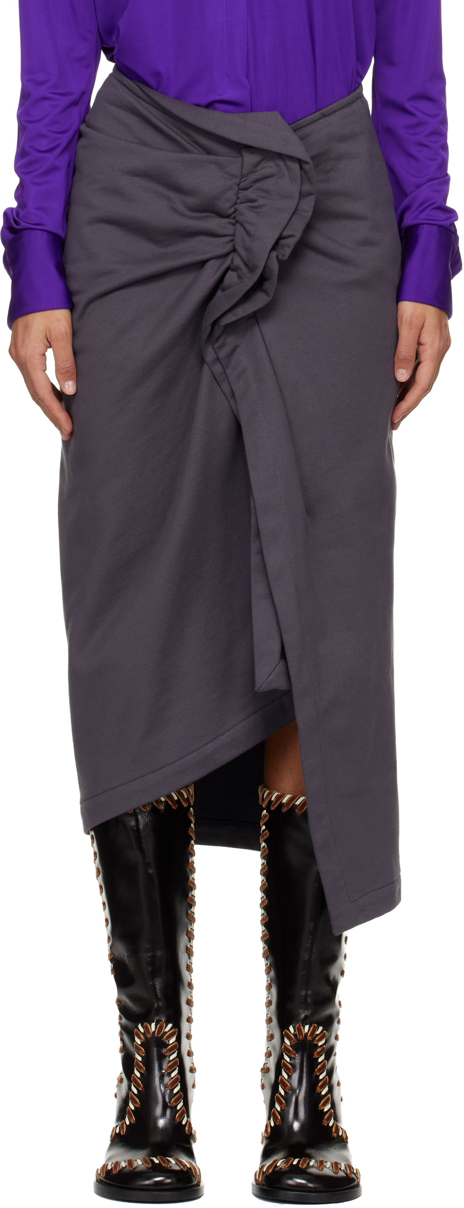 Dries Van Noten Gray Ruffled Cotton Midi Skirt In Gray