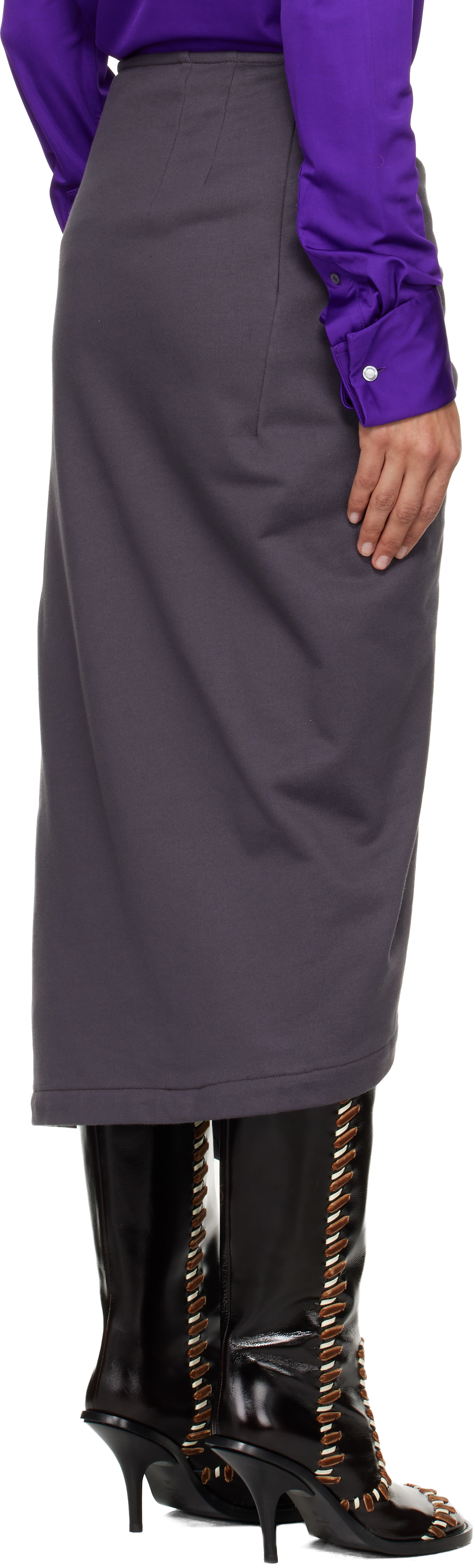 Dries Van Noten Gray Ruffled Cotton Midi Skirt In Gray