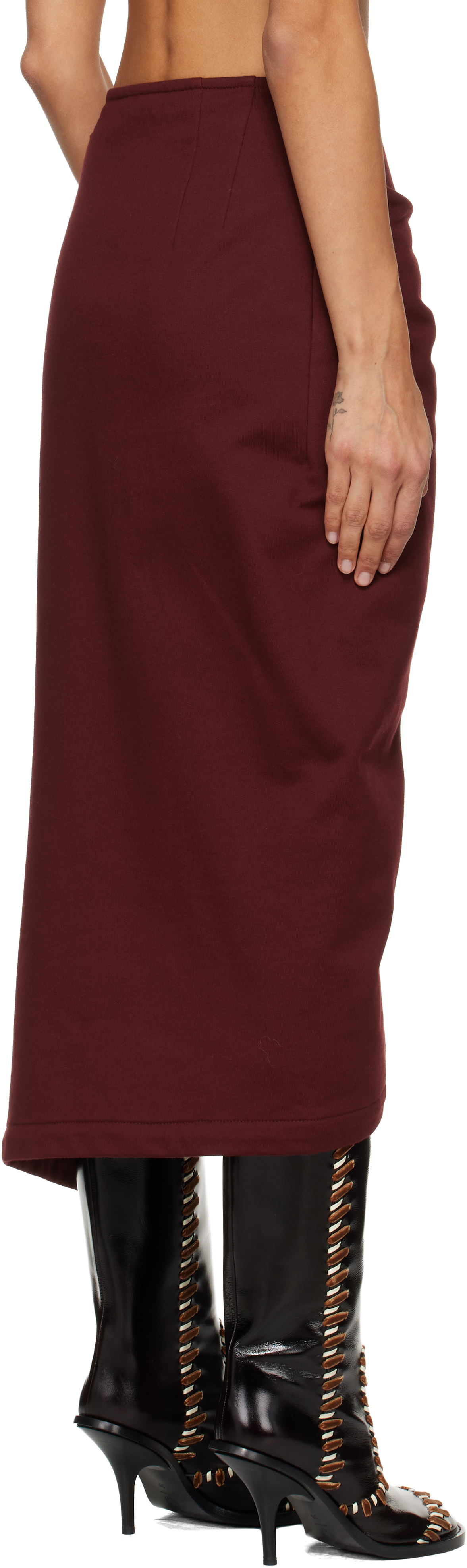 Dries Van Noten High Waist Midi Skirt With Ruffled Detail In Burgundy