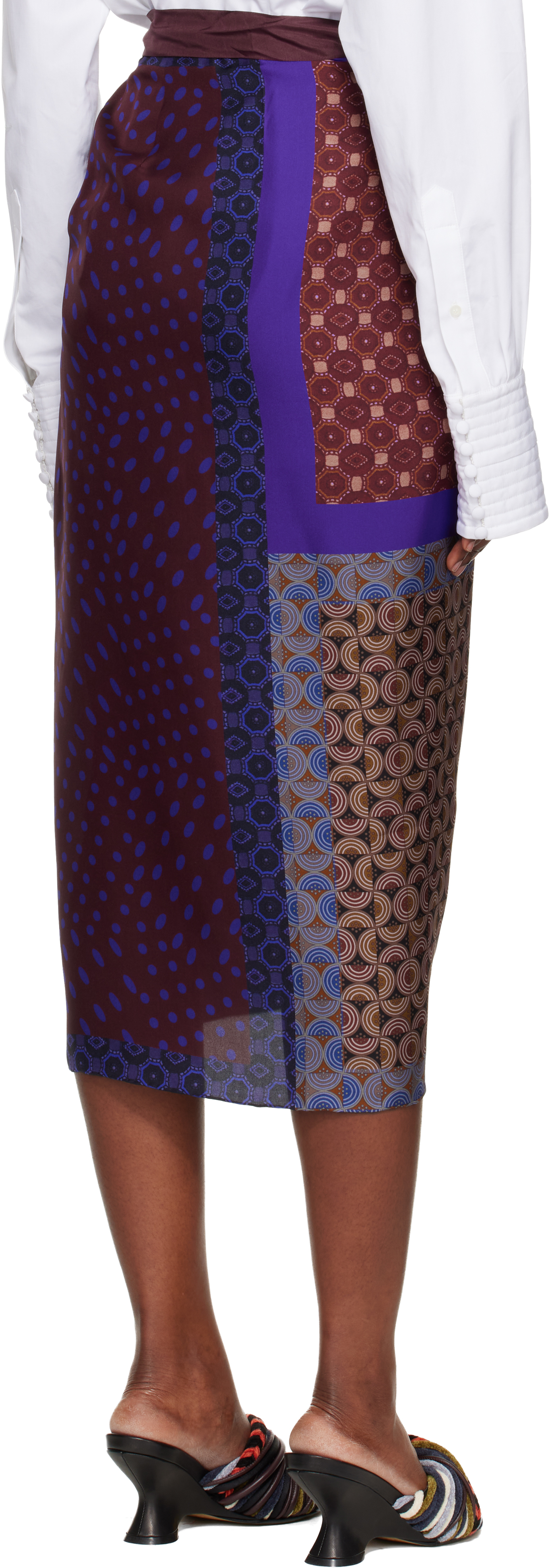 Dries Van Noten Burgundy Long Scarf Midi Skirt