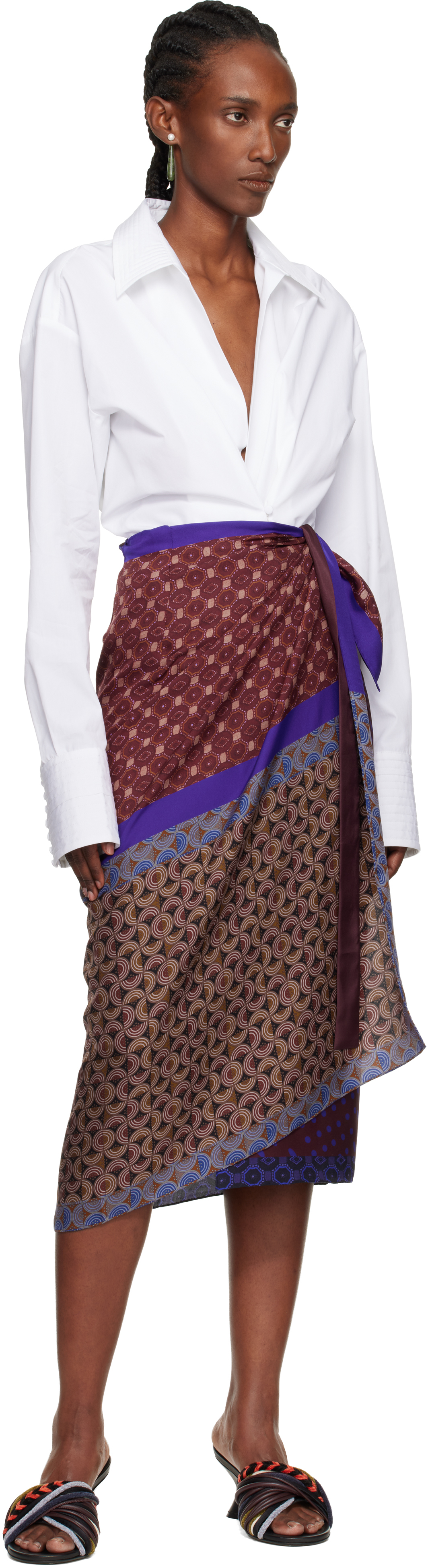 Dries Van Noten Burgundy Long Scarf Midi Skirt