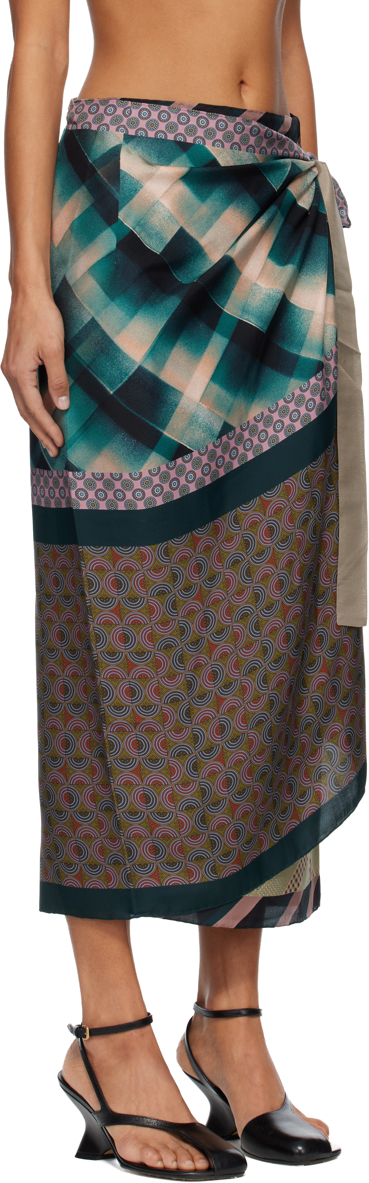 Dries Van Noten Multicolor Wrap Scarf Midi Skirt