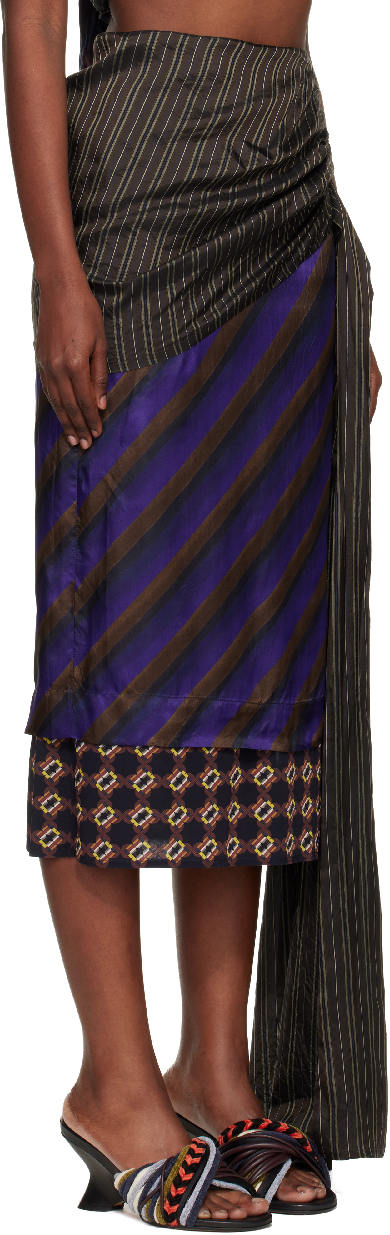 Dries Van Noten Purple Layered Tie Motif Midi Skirt