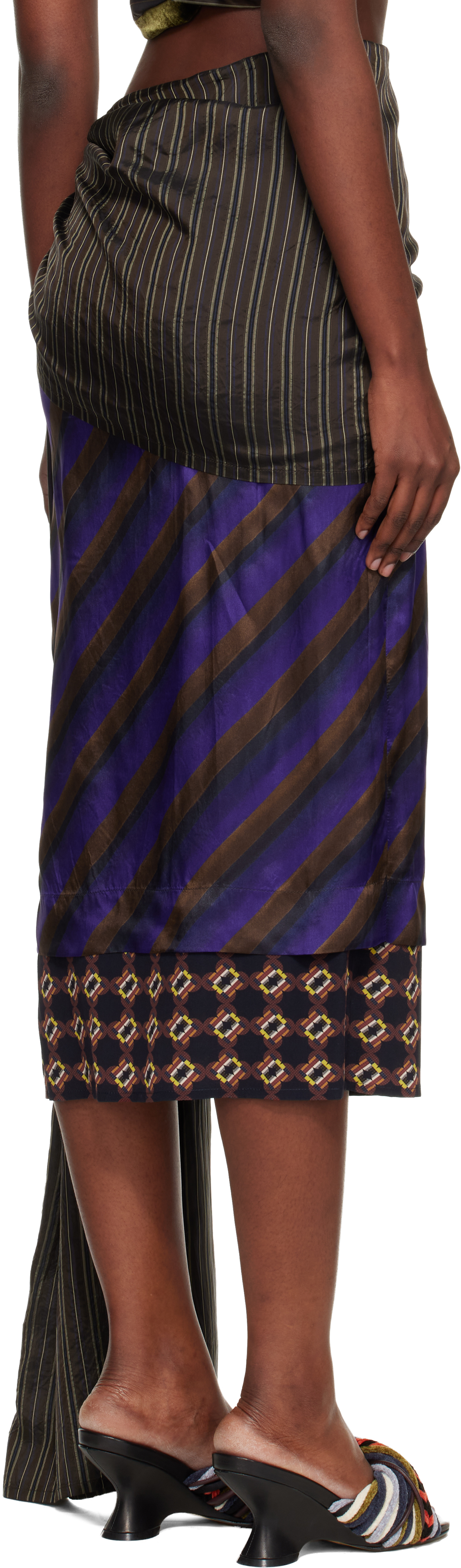 Dries Van Noten Purple Layered Tie Motif Midi Skirt