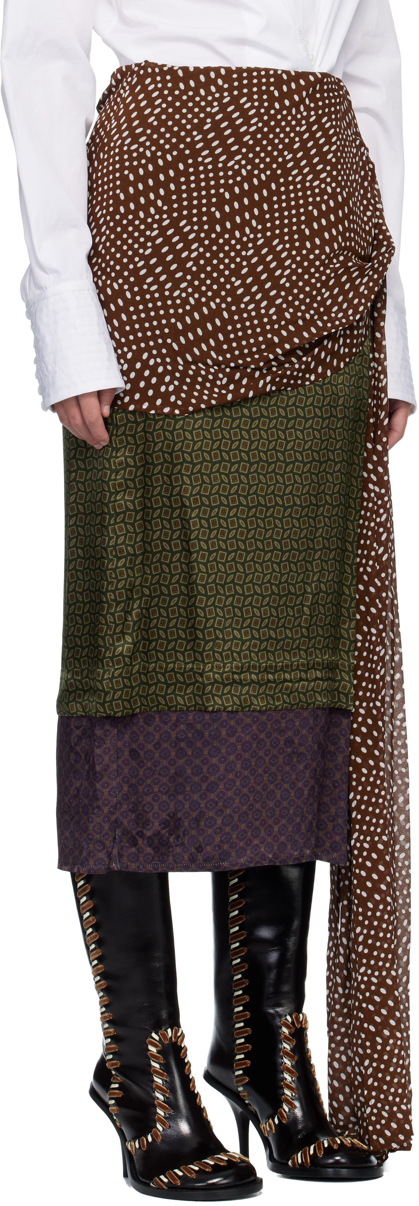 Dries Van Noten Multicolor Draped Silk Satin Midi Skirt In Multi