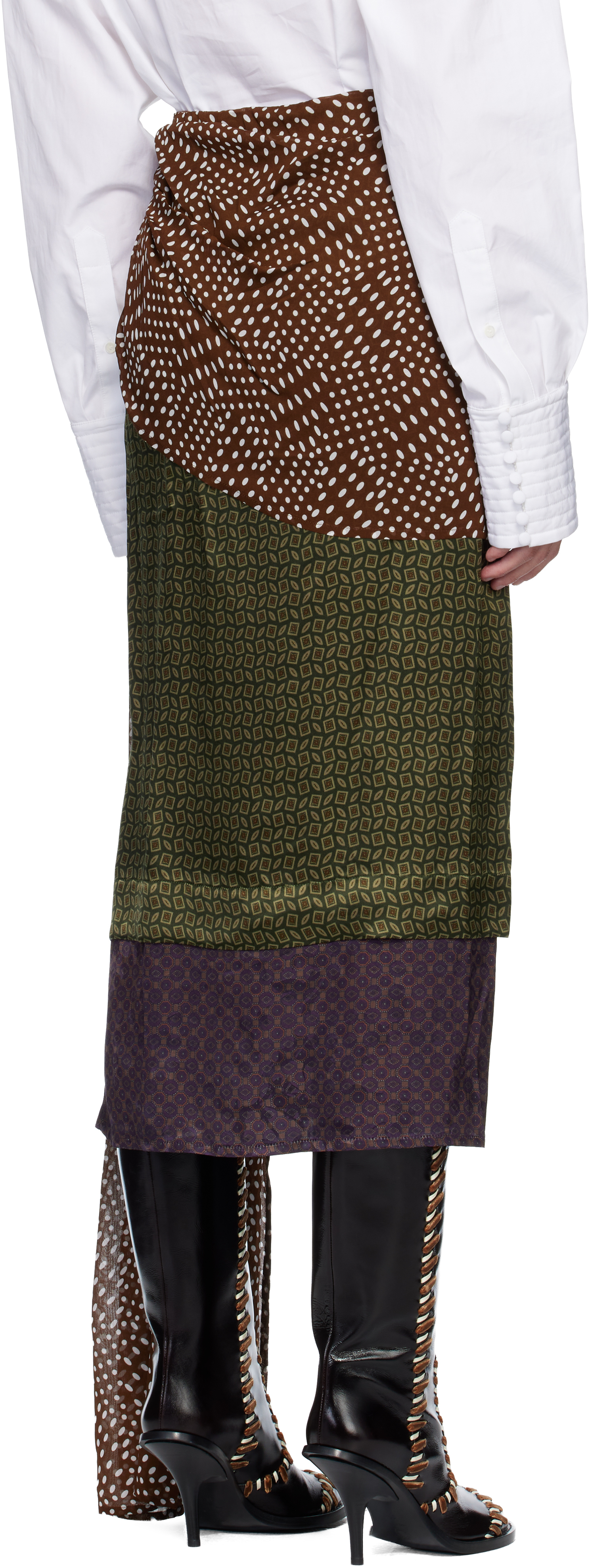 Dries Van Noten Multicolor Draped Silk Satin Midi Skirt In Multi