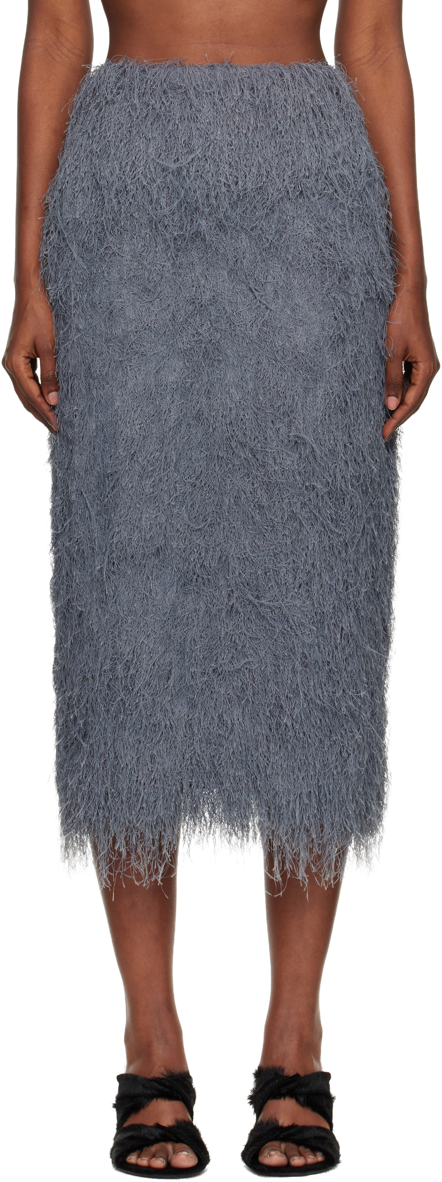 Dries Van Noten Gray Fringed Midi Skirt
