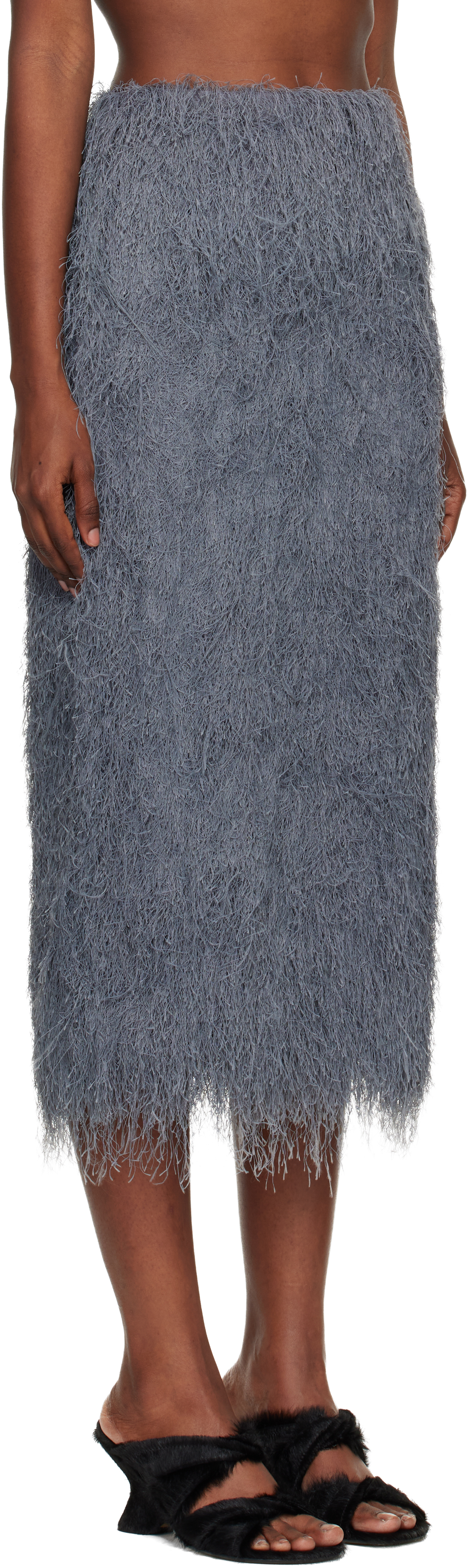 Dries Van Noten Gray Fringed Midi Skirt