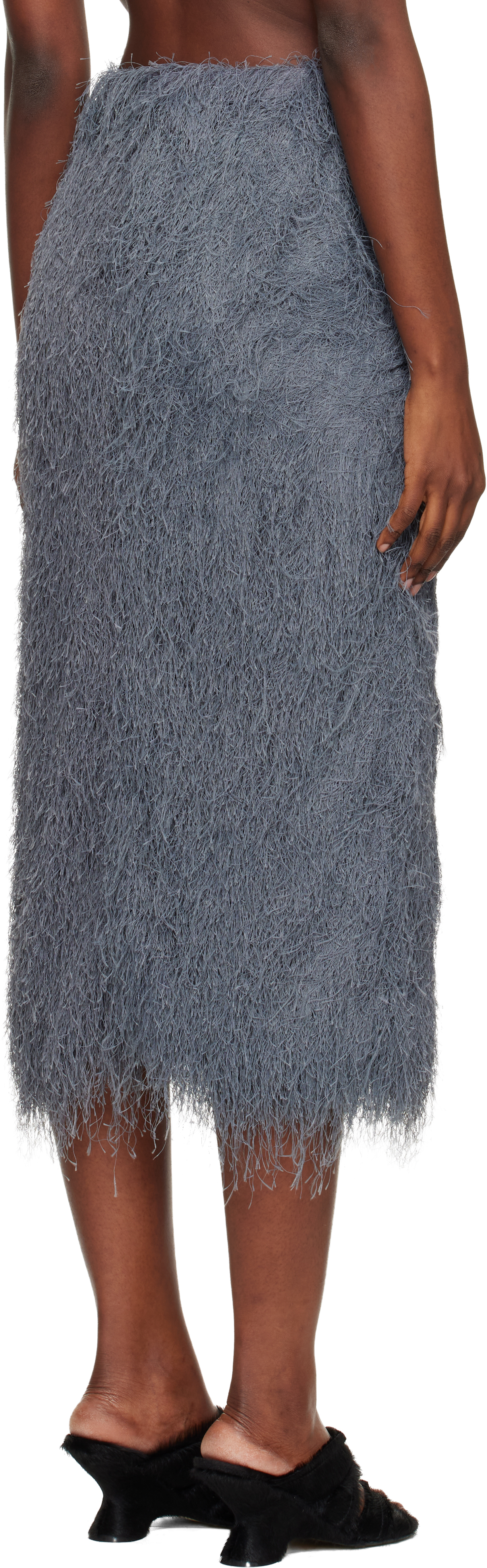 Dries Van Noten Gray Fringed Midi Skirt