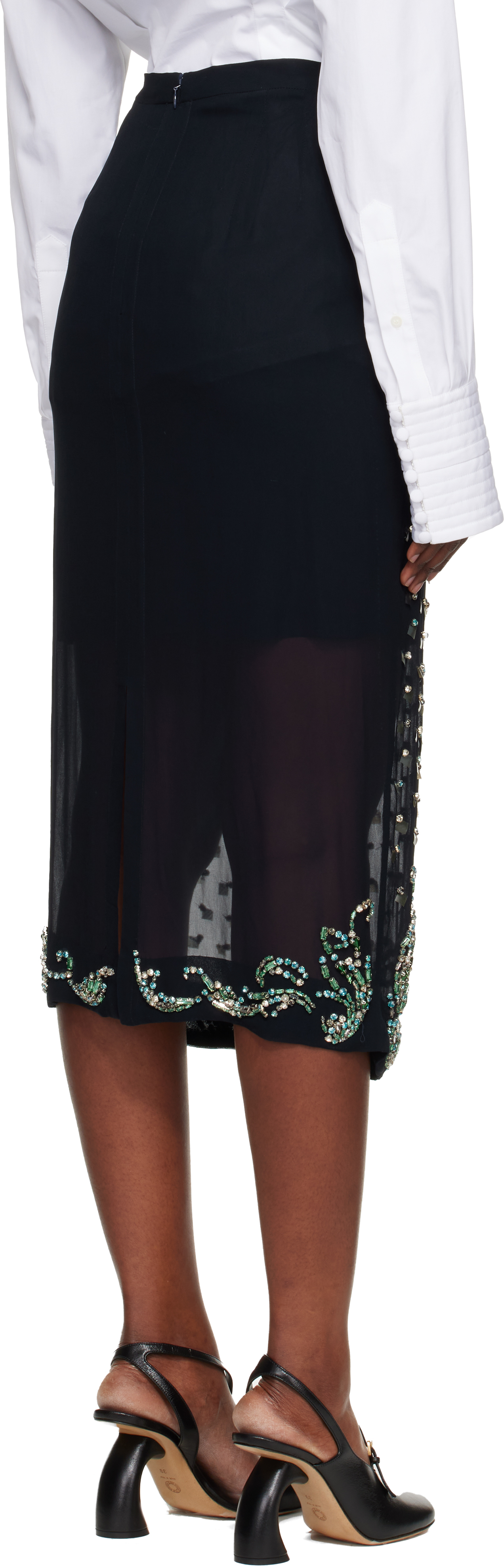 Dries Van Noten Navy Embellished Midi Skirt In Blue