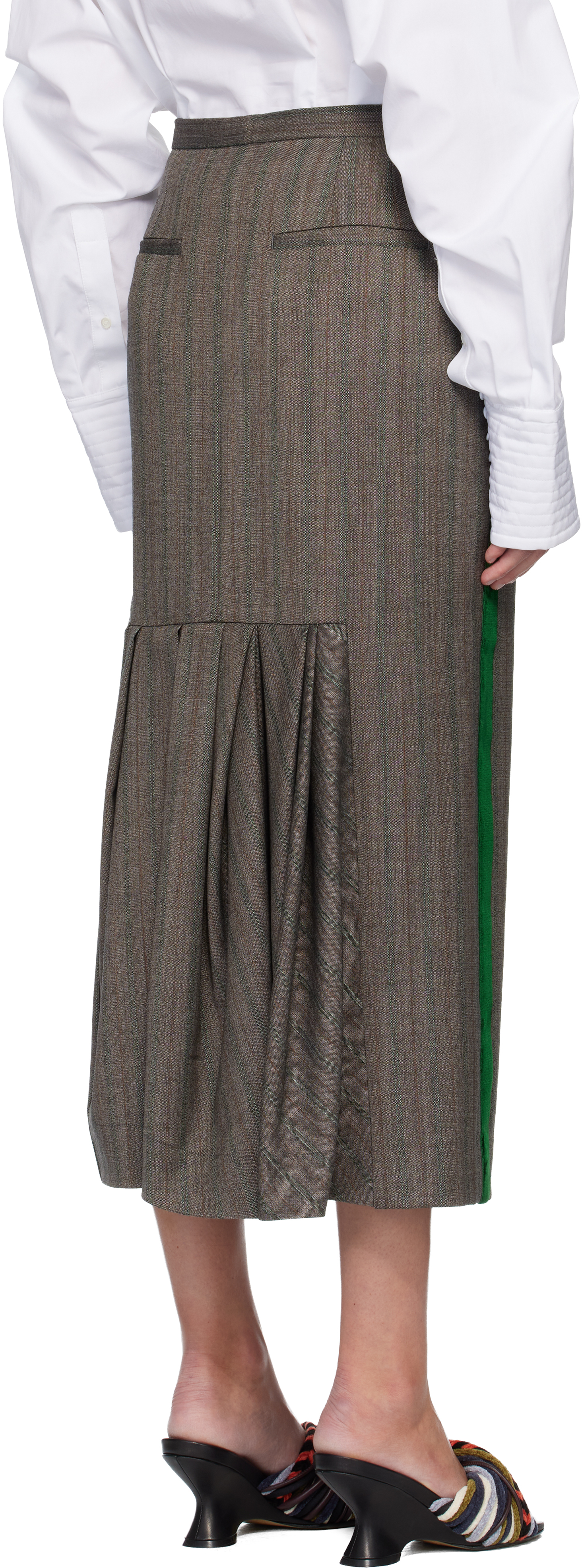 Dries Van Noten Gray & Green Wool Midi Skirt