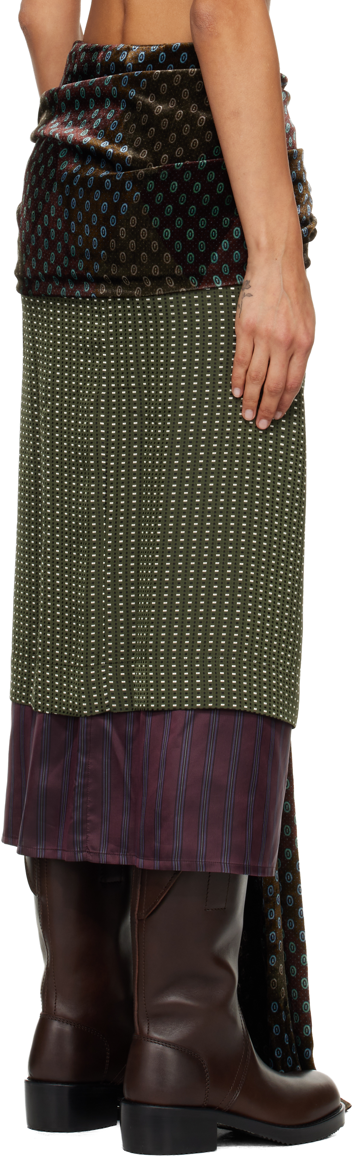 Dries Van Noten Khaki Layered Midi Skirt