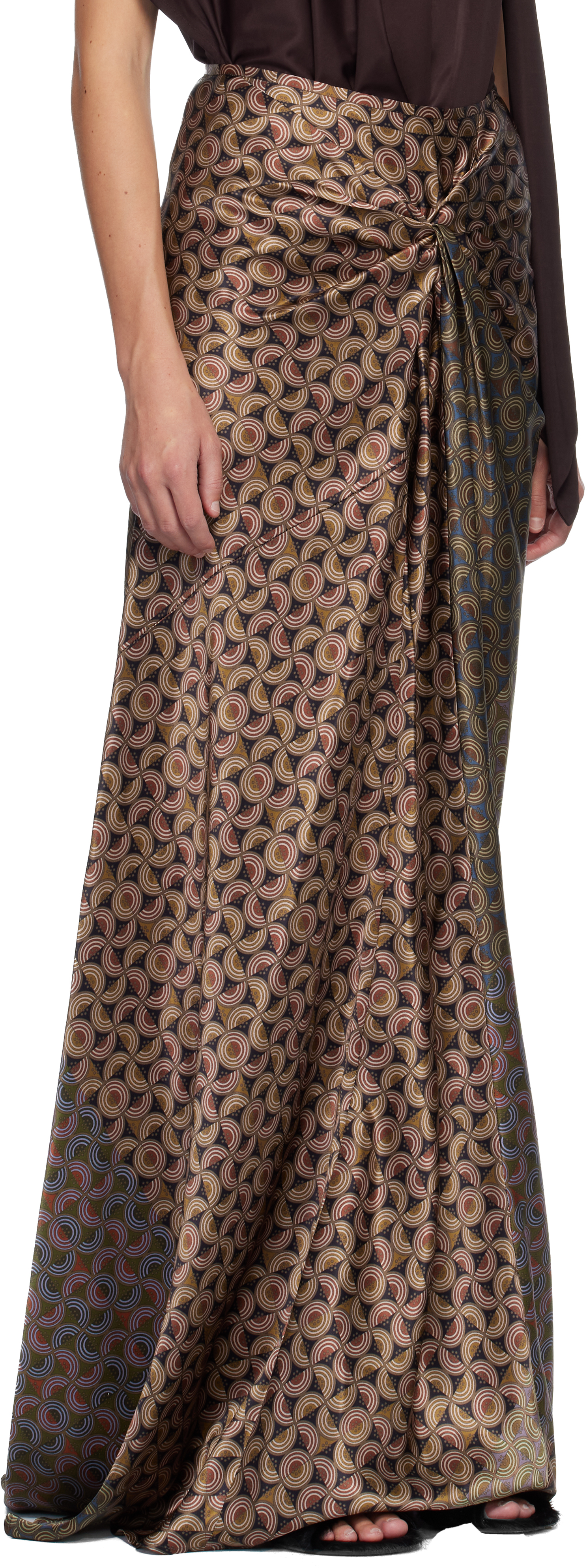 Dries Van Noten Burgundy Draped Maxi Skirt In Multi