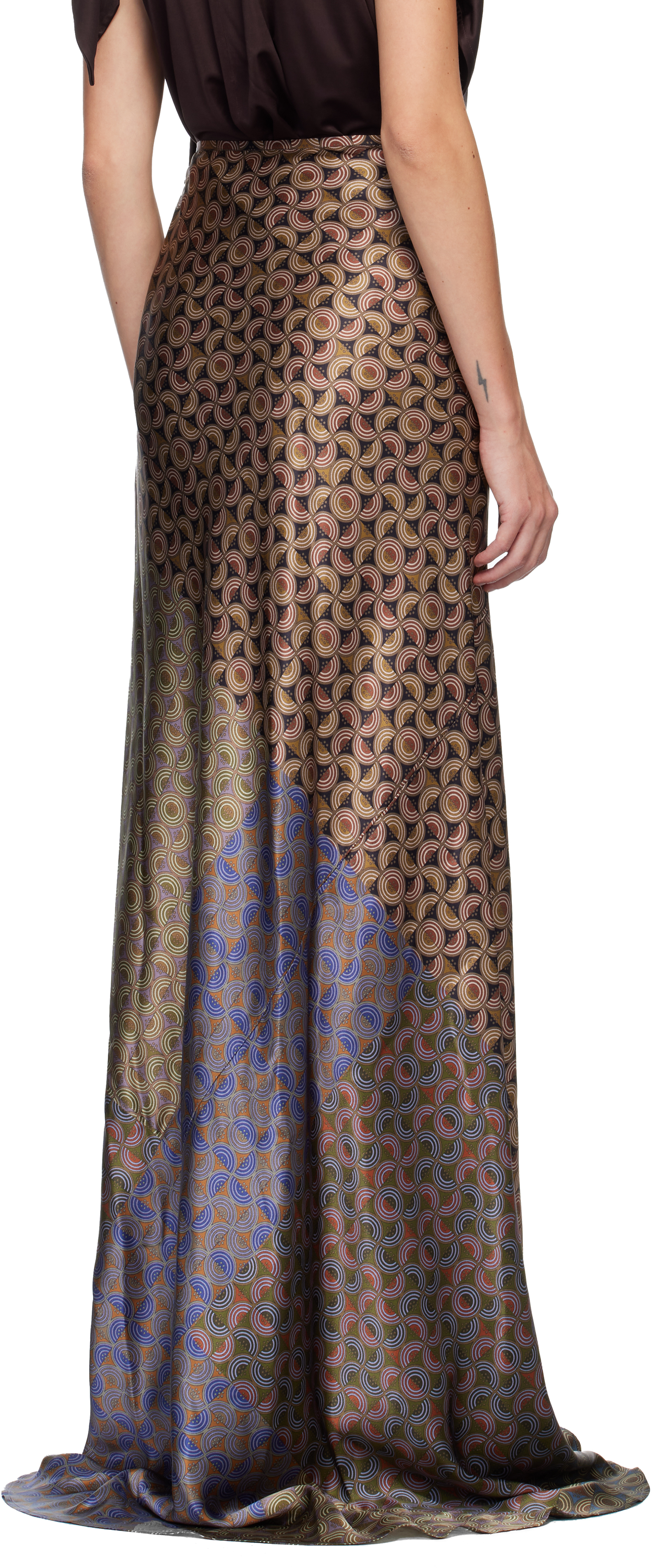 Dries Van Noten Burgundy Draped Maxi Skirt In Multi