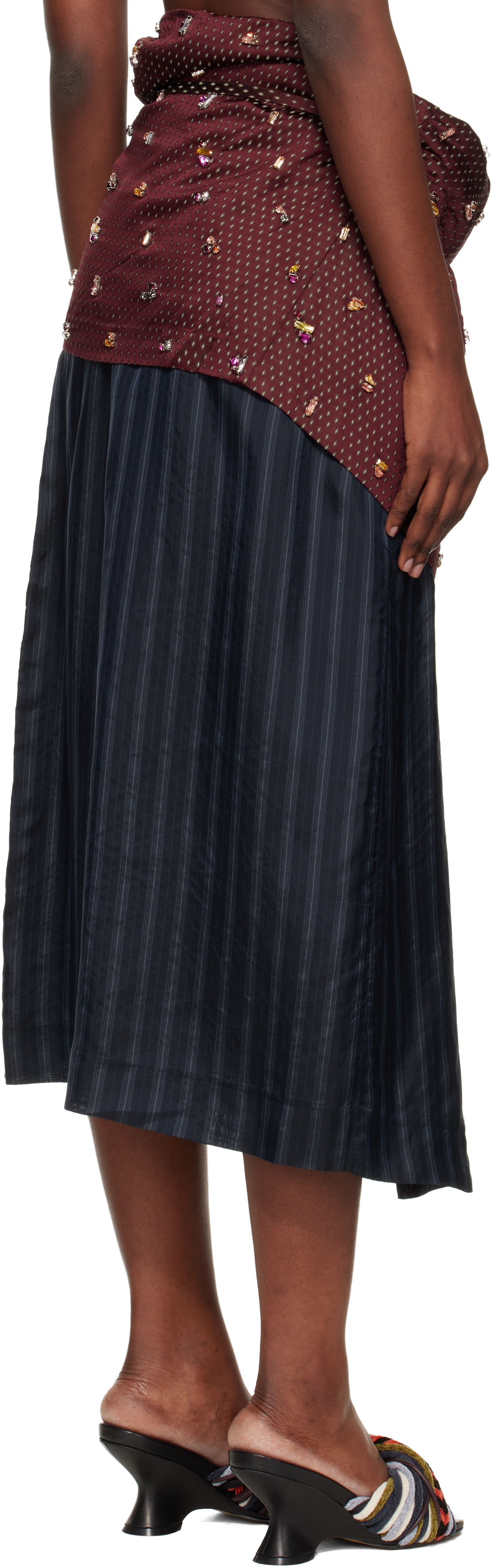 Dries Van Noten Navy & Burgundy Diamond Tie Motif Maxi Skirt In Burgundy