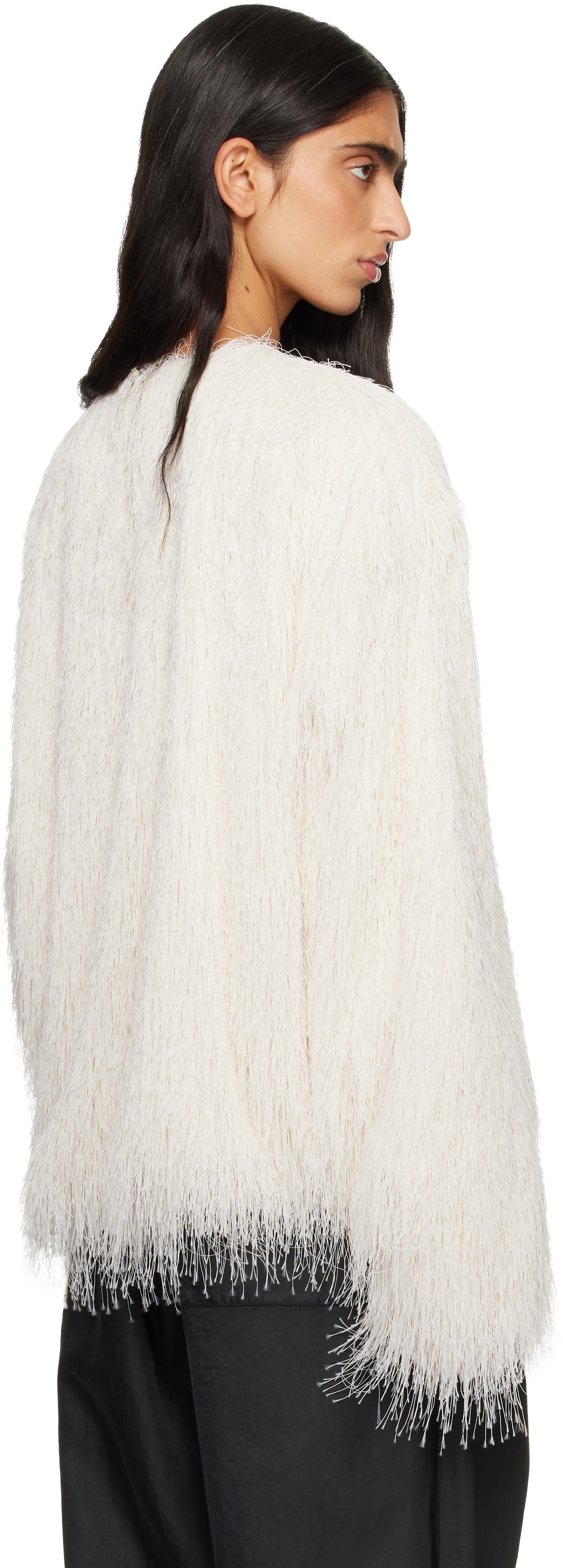 Dries Van Noten Off-white Fringed Cocoon Sweater In White