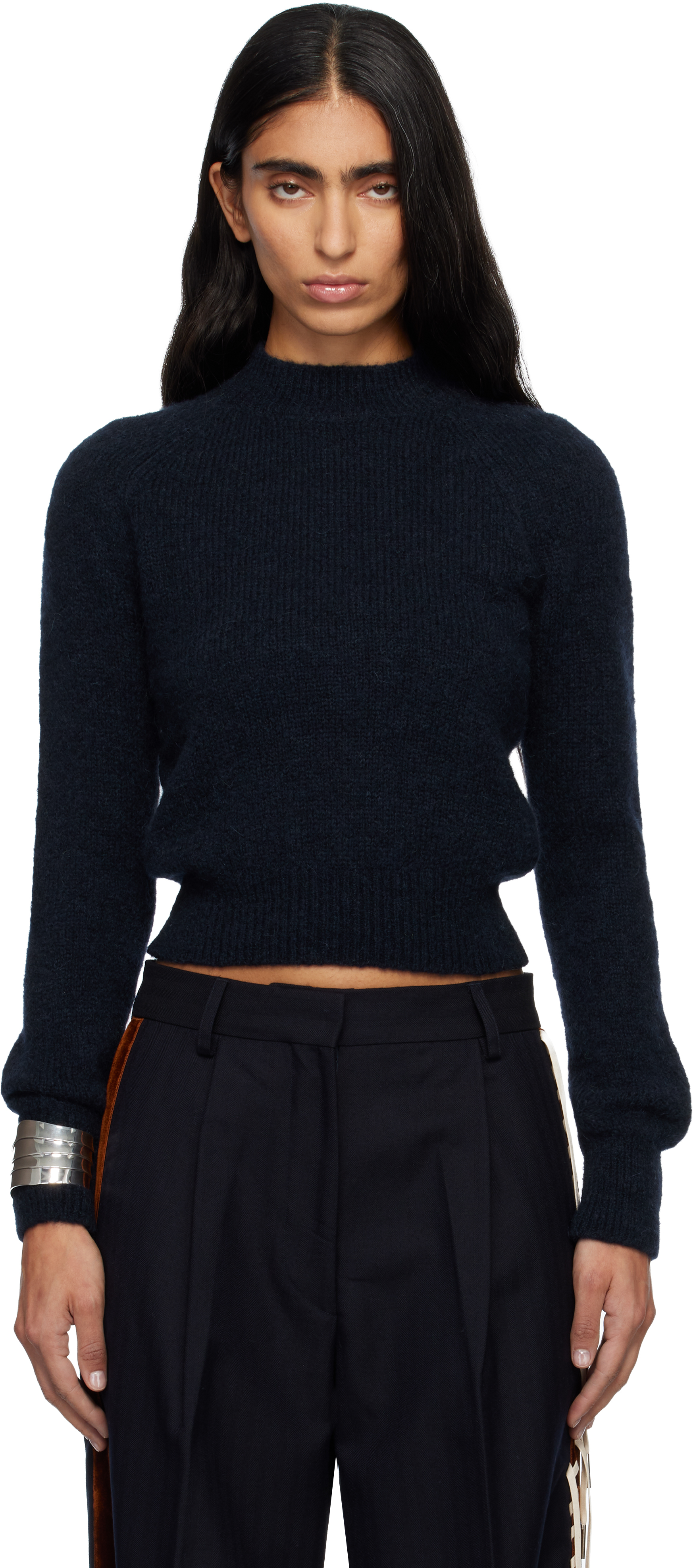 Dries Van Noten Navy Fitted Sweater In Blue