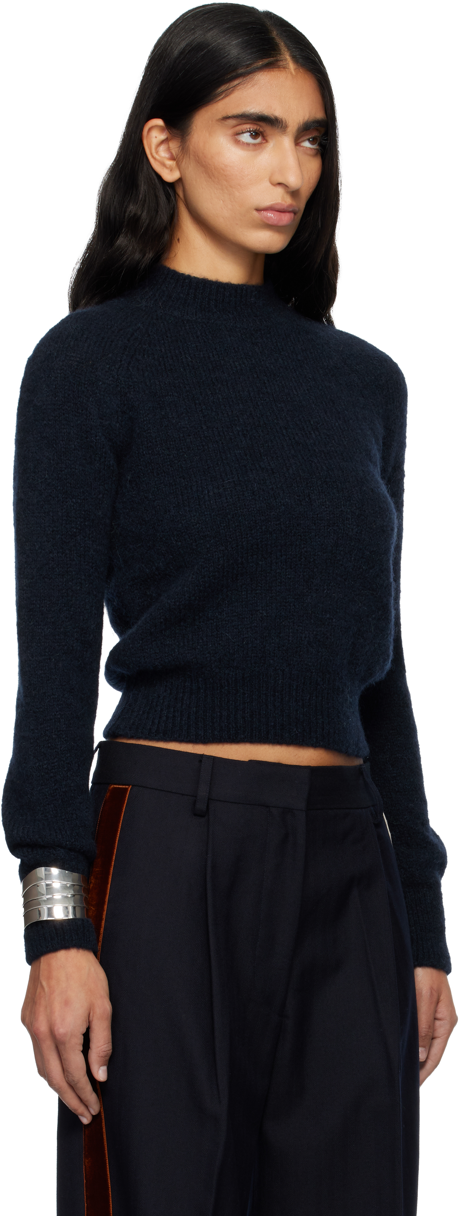 Dries Van Noten Navy Fitted Sweater In Blue