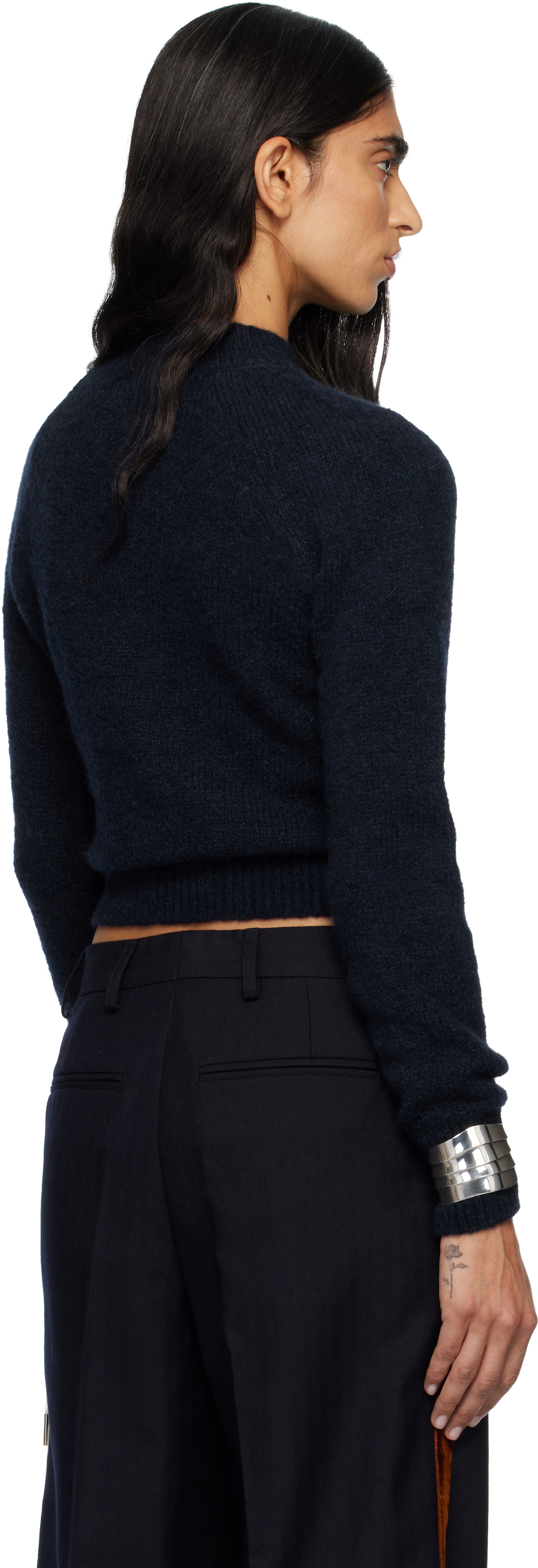 Dries Van Noten Navy Fitted Sweater In Blue