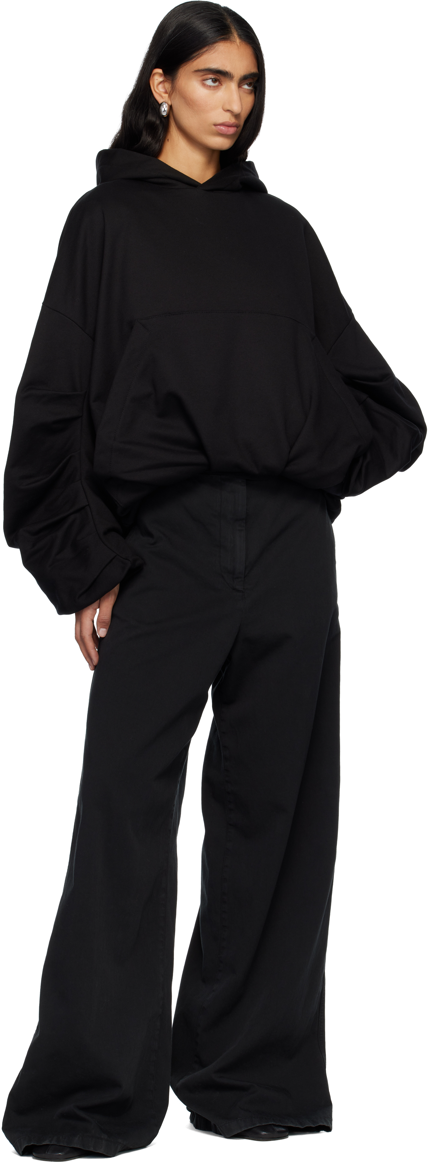 Dries Van Noten Black Draped Hoodie In Black