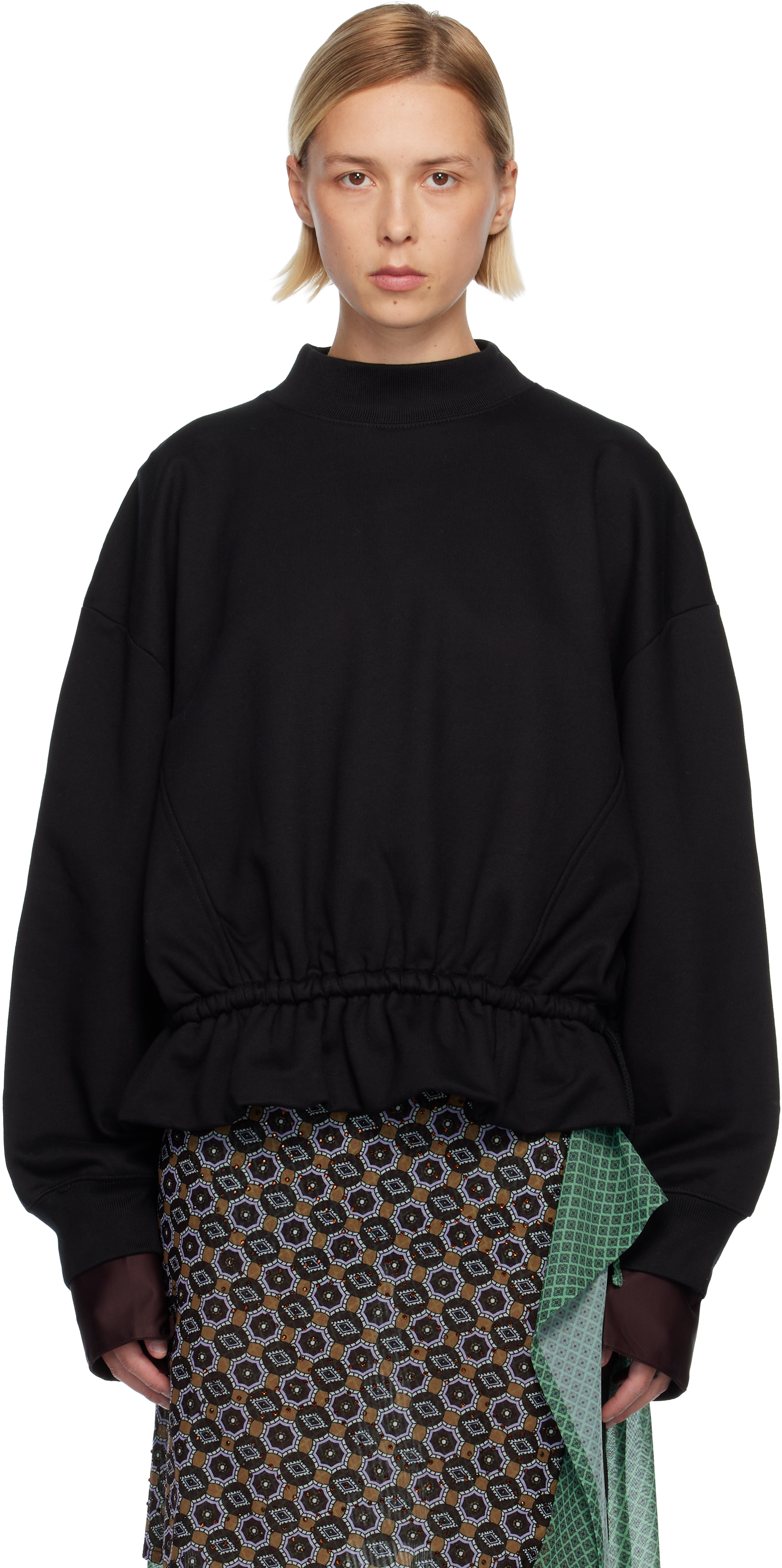 Dries Van Noten Black Ruffled Sweatshirt In Black