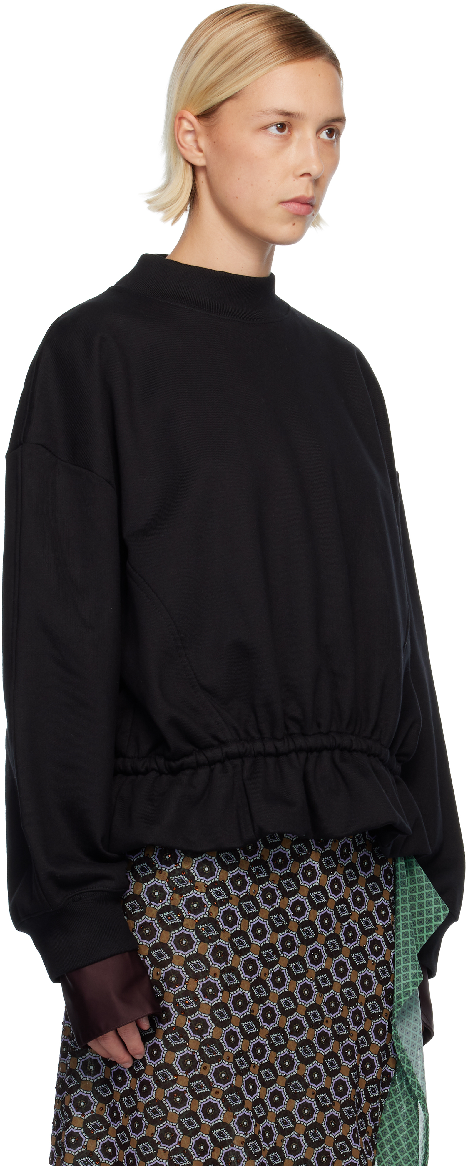 Dries Van Noten Black Ruffled Sweatshirt In Black