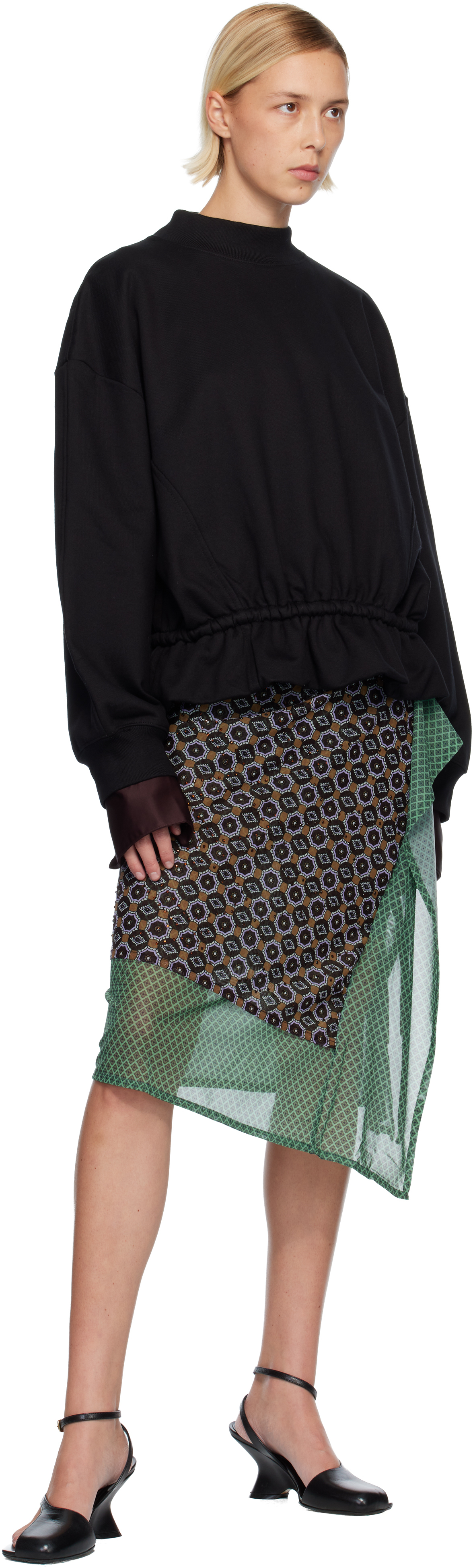 Dries Van Noten Black Ruffled Sweatshirt In Black