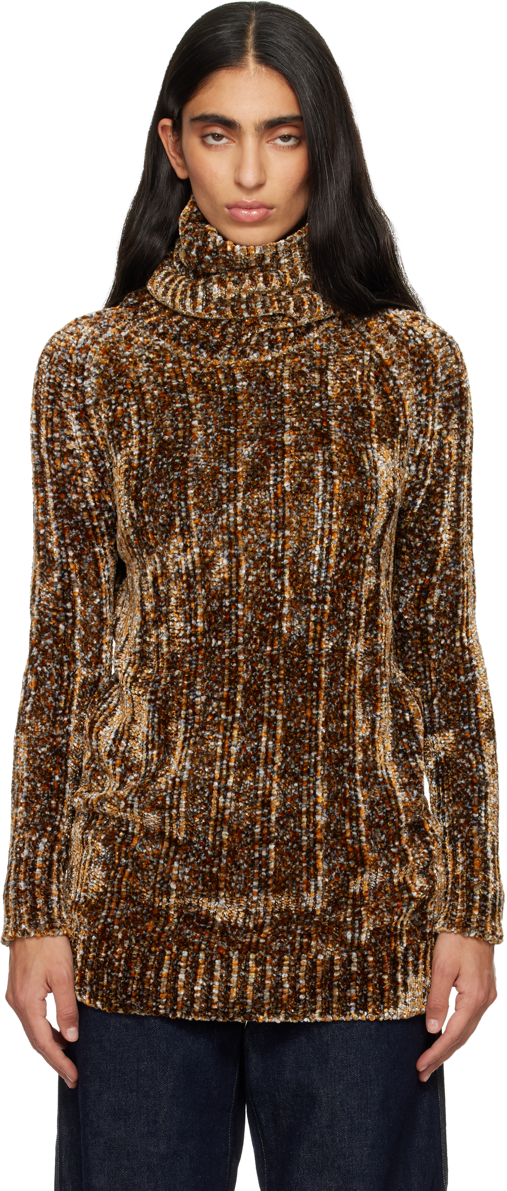Dries Van Noten Brown Long Viscose Turtleneck In Brown