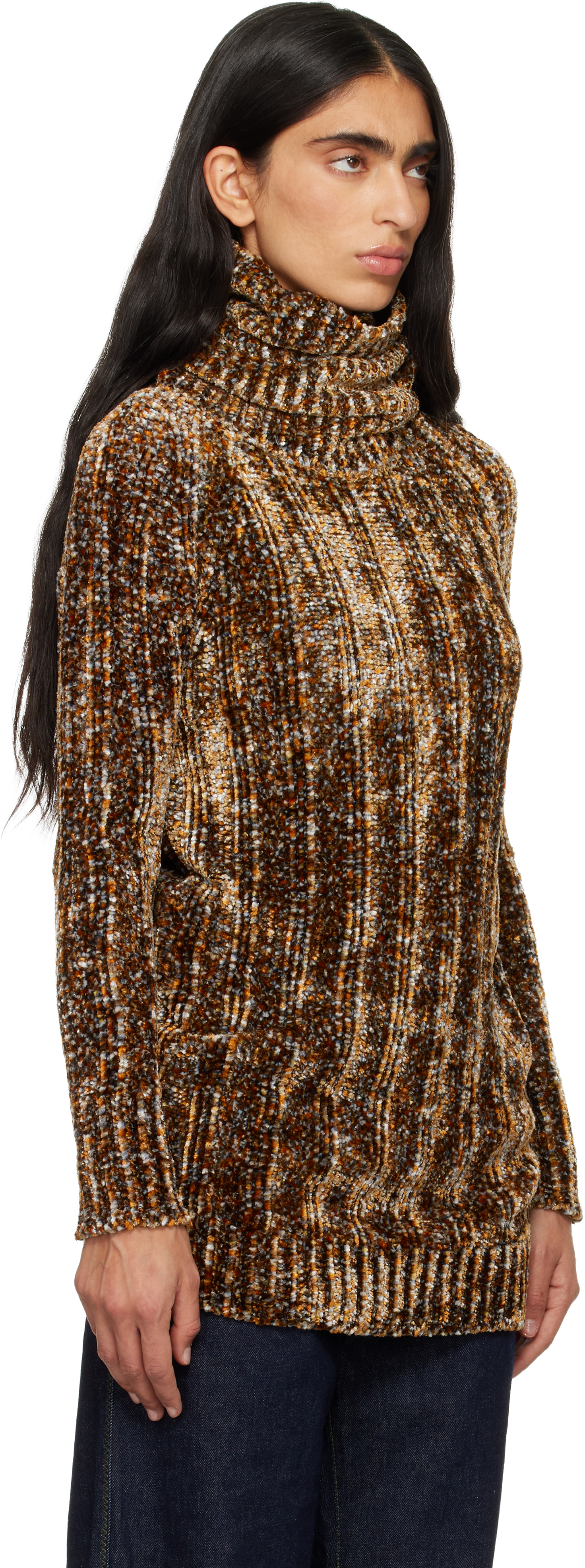 Dries Van Noten Brown Long Viscose Turtleneck In Brown